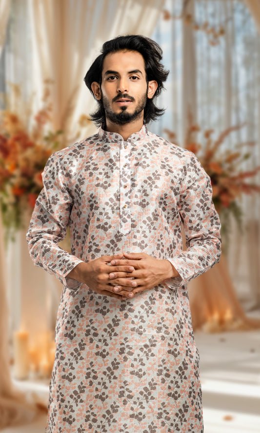 HALDI YELLOW WITH BRONZE FLORAL PRINT KURTA WITH THREAD WORK EMBRIODERY