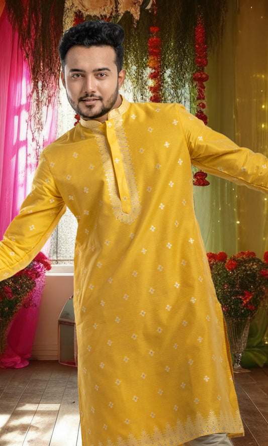 PINEAPPLE YELLOW GOLDEN ETHNIC MOTIFS WEAVED KURTA