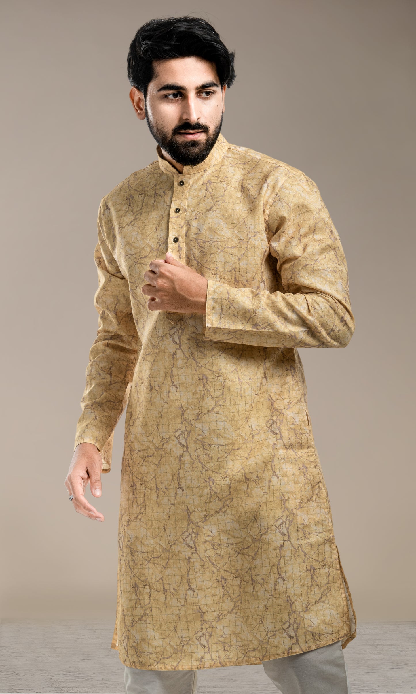 YELLOW JAAL TEXTURED KURTA