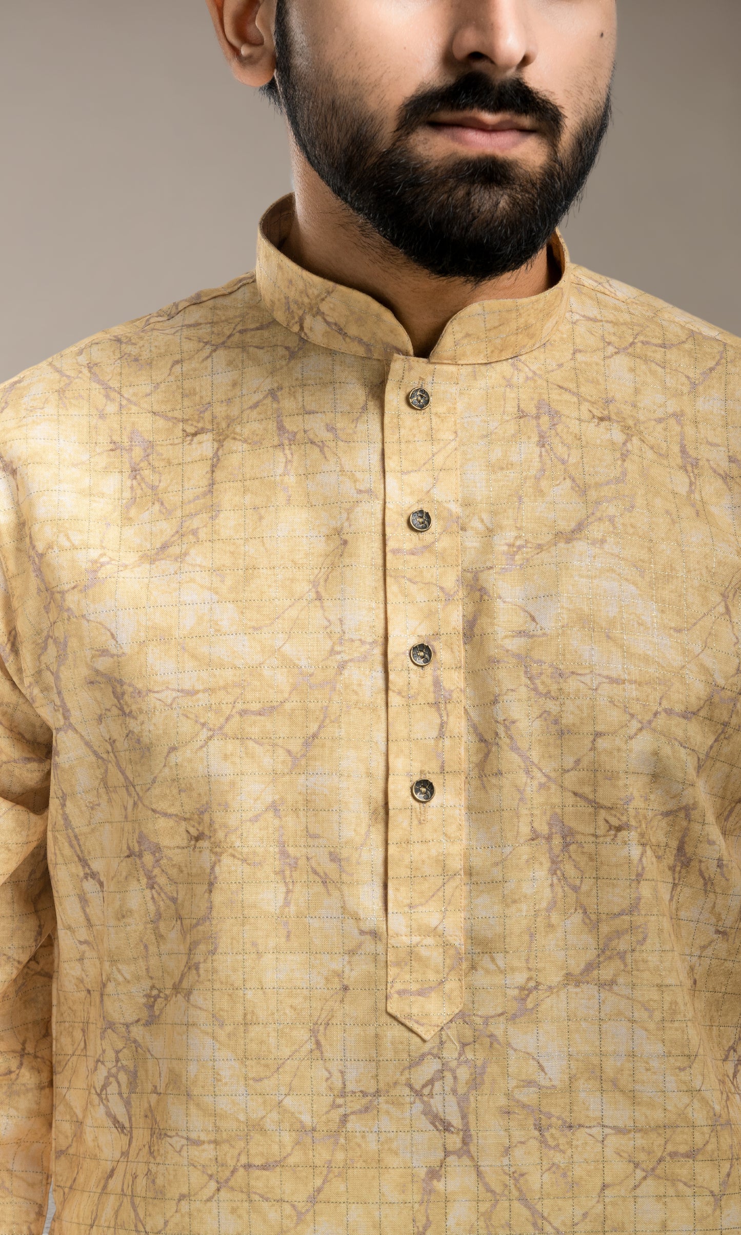 YELLOW JAAL TEXTURED KURTA