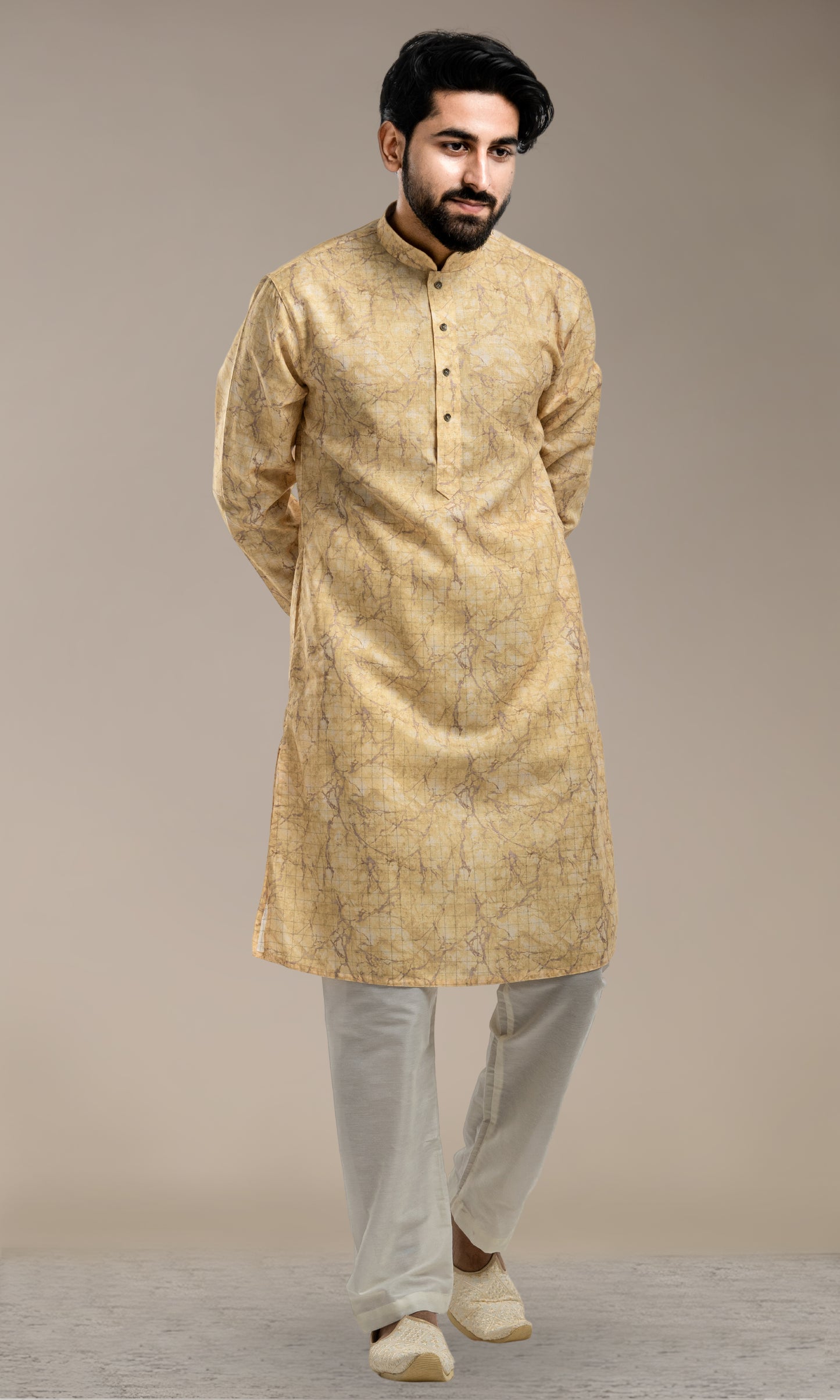 YELLOW JAAL TEXTURED KURTA