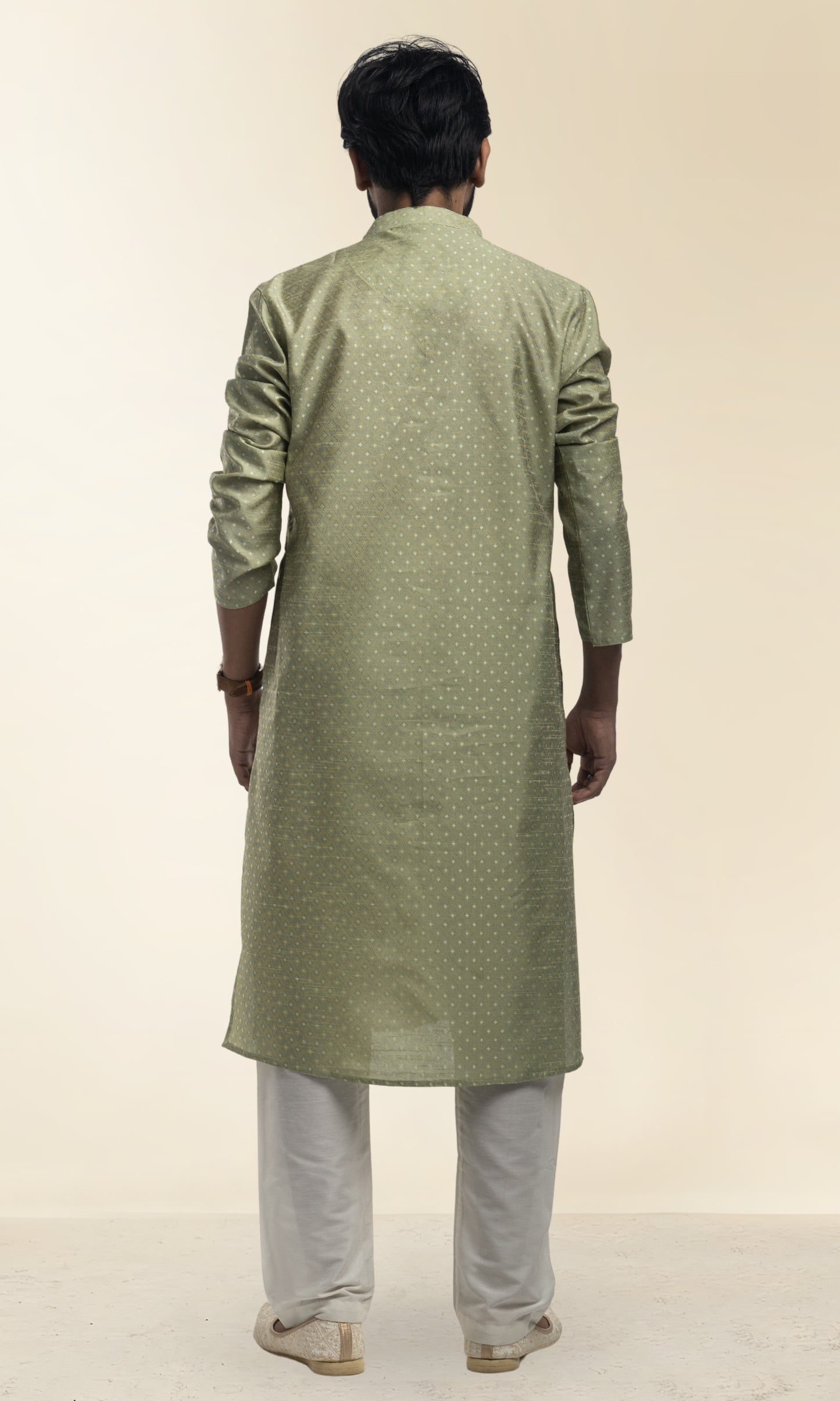 PISTA WEAVED GEOMETRIC PATTERN  KURTA