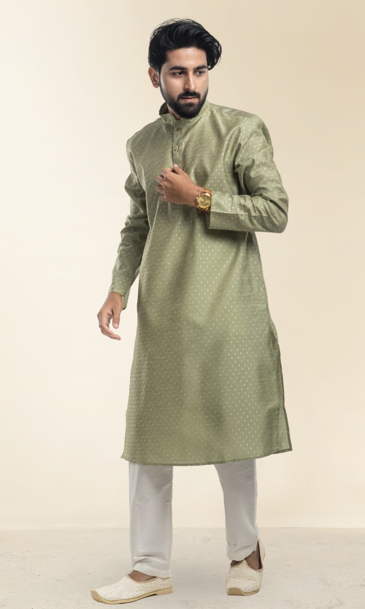 PISTA WEAVED GEOMETRIC PATTERN  KURTA