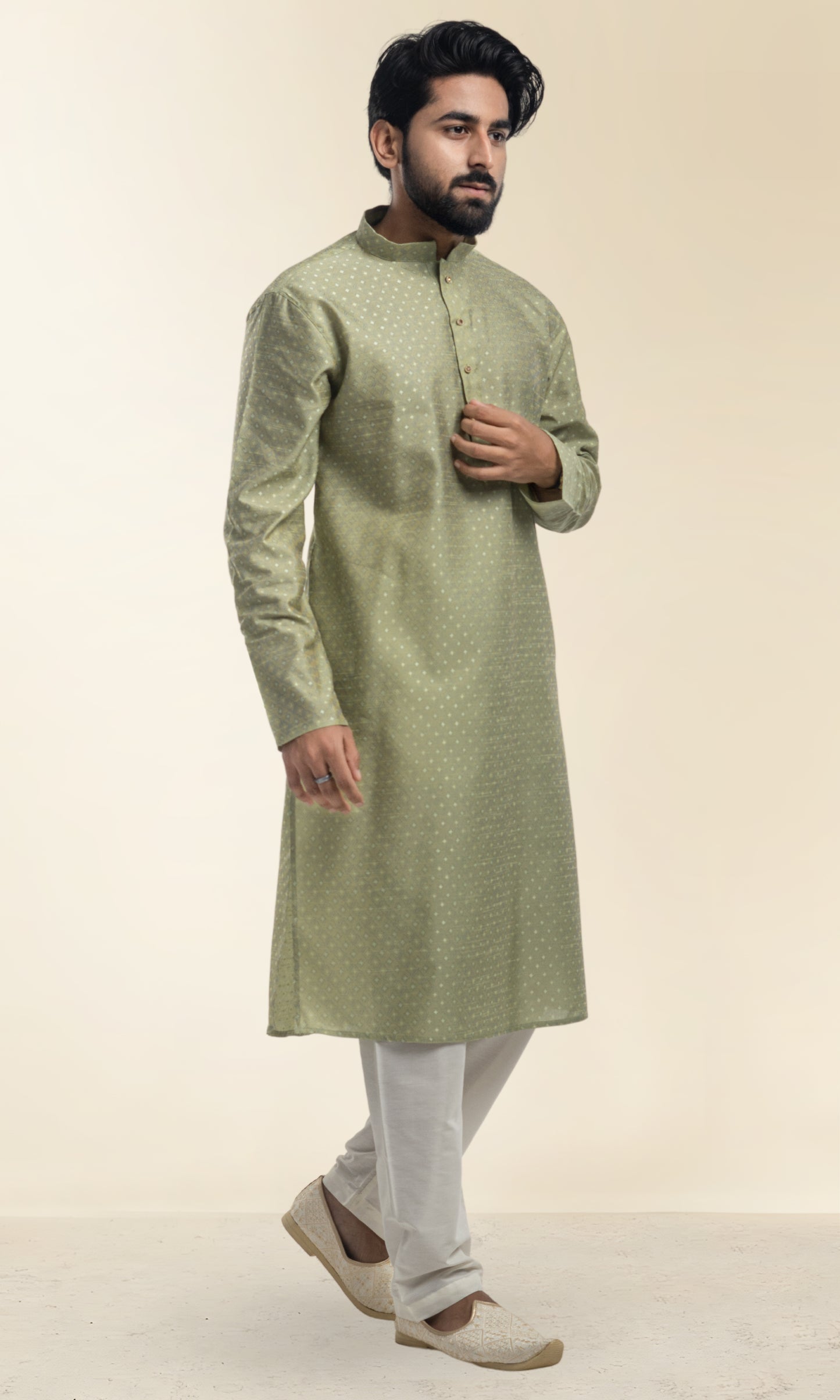 PISTA WEAVED GEOMETRIC PATTERN  KURTA