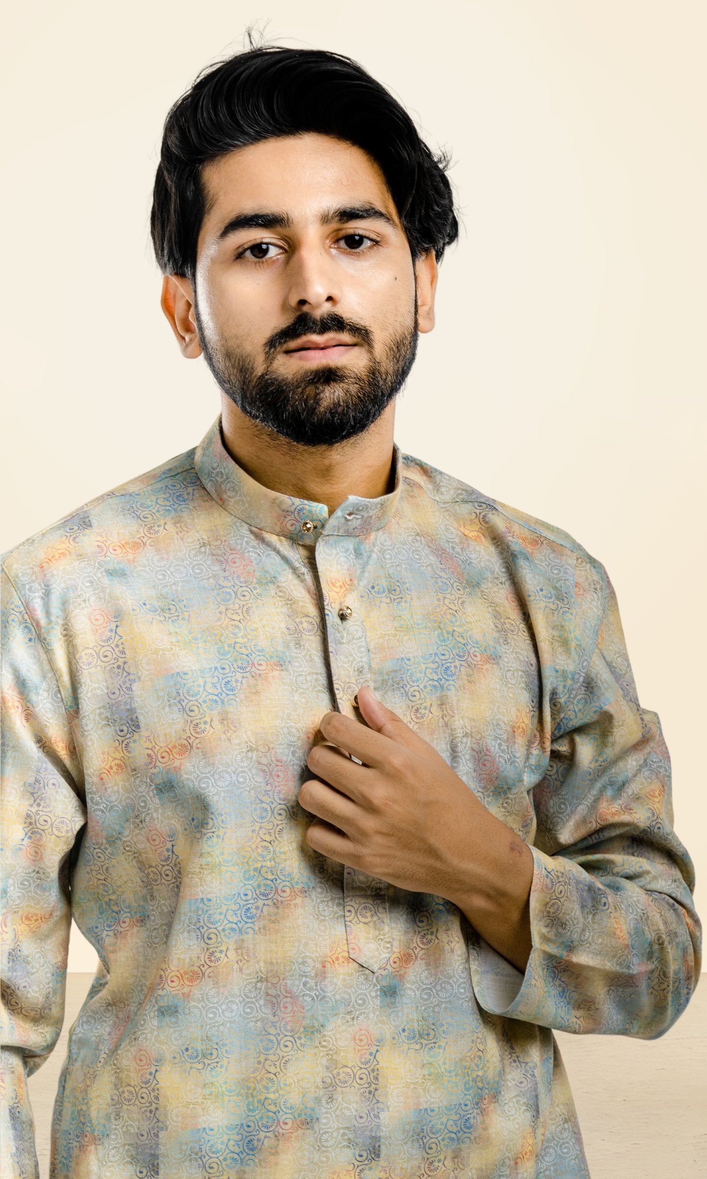 LEMON YELLOW KURTA WITH PRINTED ETHNIC MOTIFS