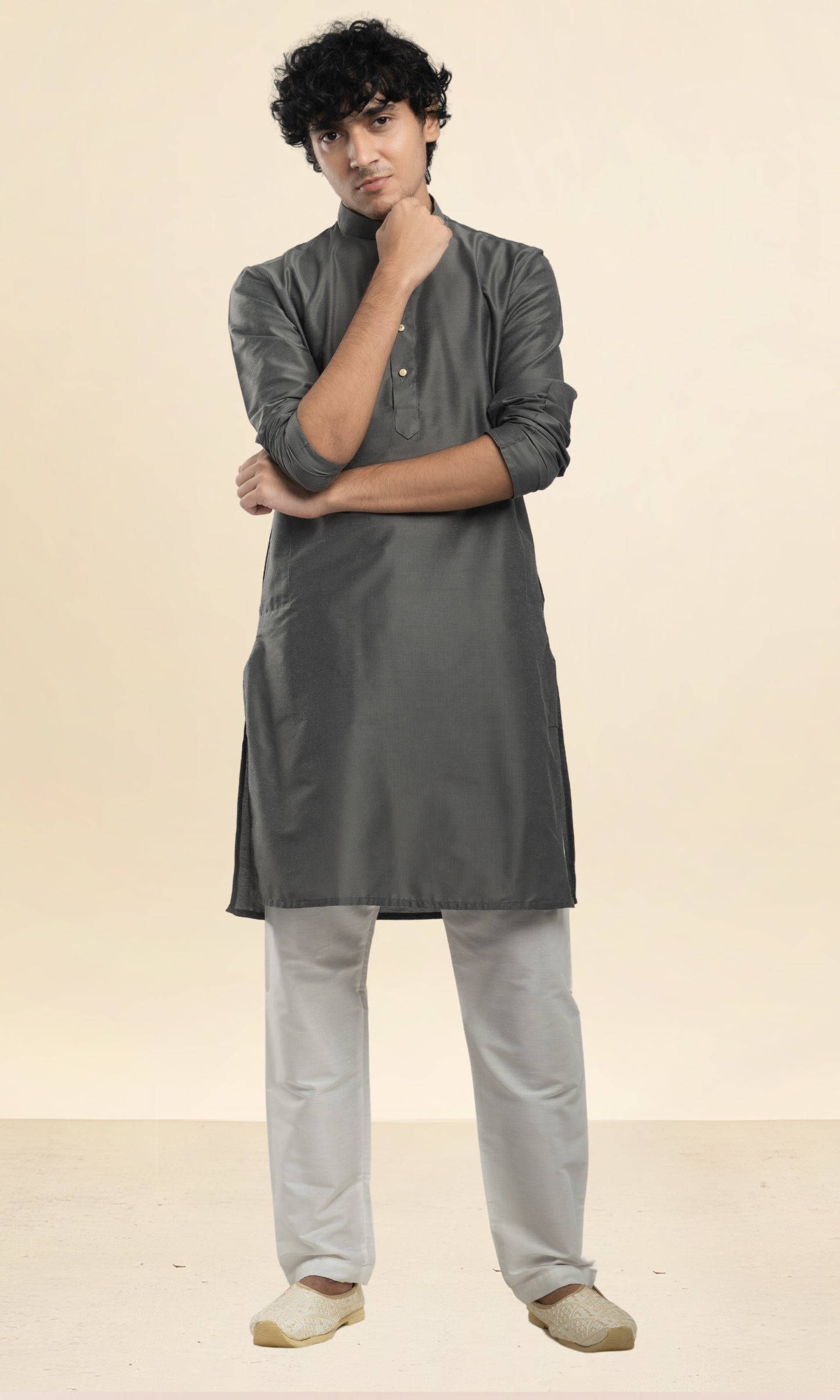 CHARCOAL GREY SOLID KURTA