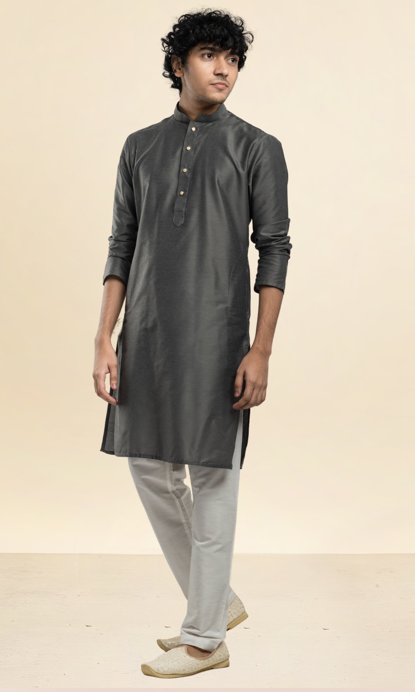 CHARCOAL GREY SOLID KURTA