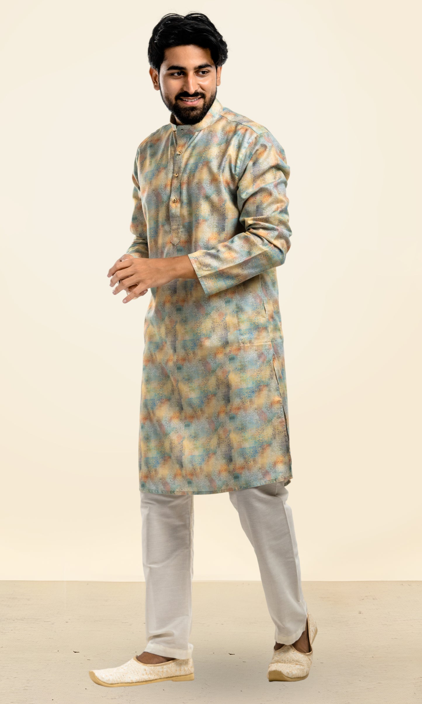 LEMON YELLOW KURTA WITH PRINTED ETHNIC MOTIFS