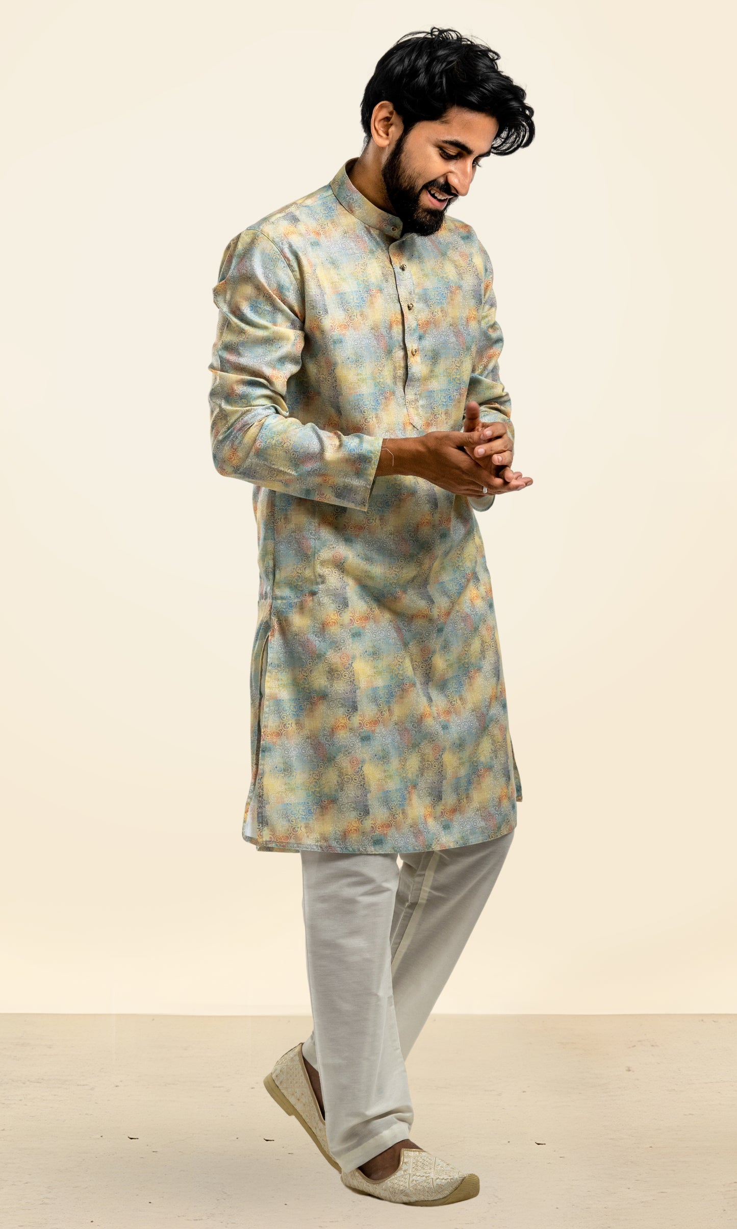 LEMON YELLOW KURTA WITH PRINTED ETHNIC MOTIFS