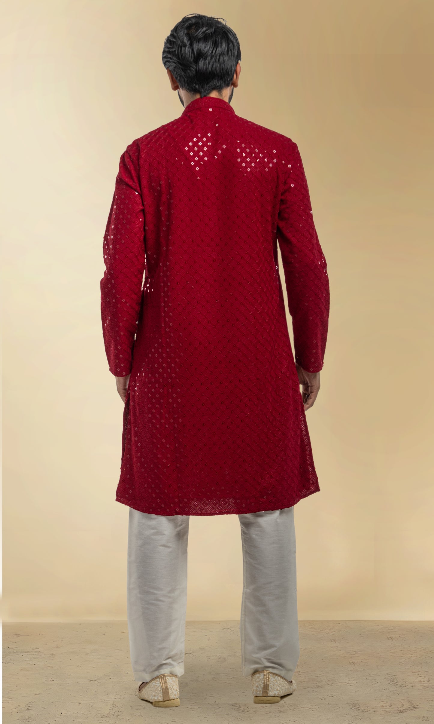 MAROON SEQUIN EMBELLISHED CHIKANKARI KURTA