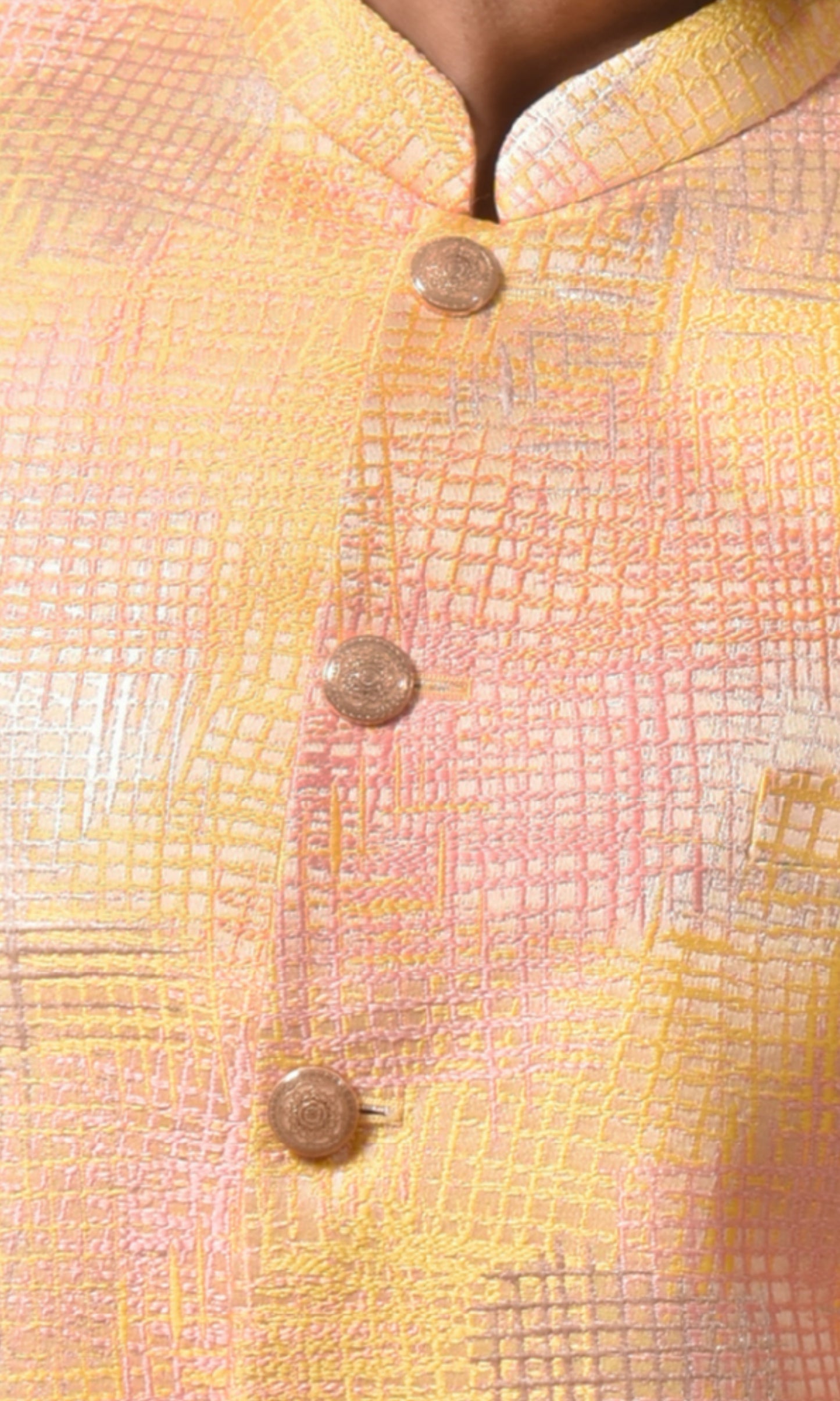 Sunlit Gold Bandhgala with Shimmering Crosshatch Design