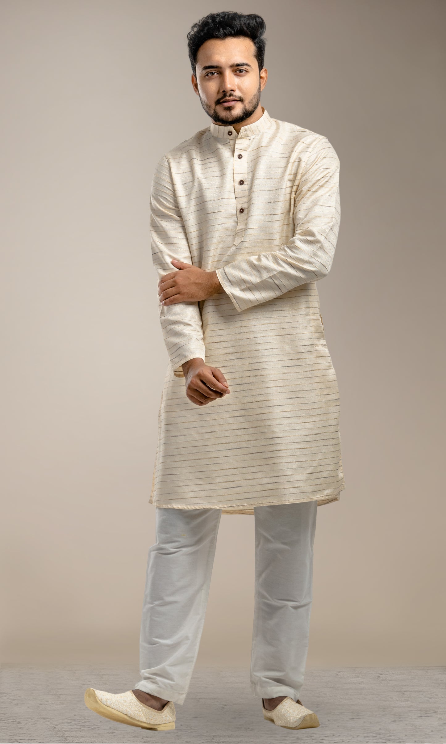 BISCUIT SHADE NETA JI STYLE KHADI INSPIRED KURTA