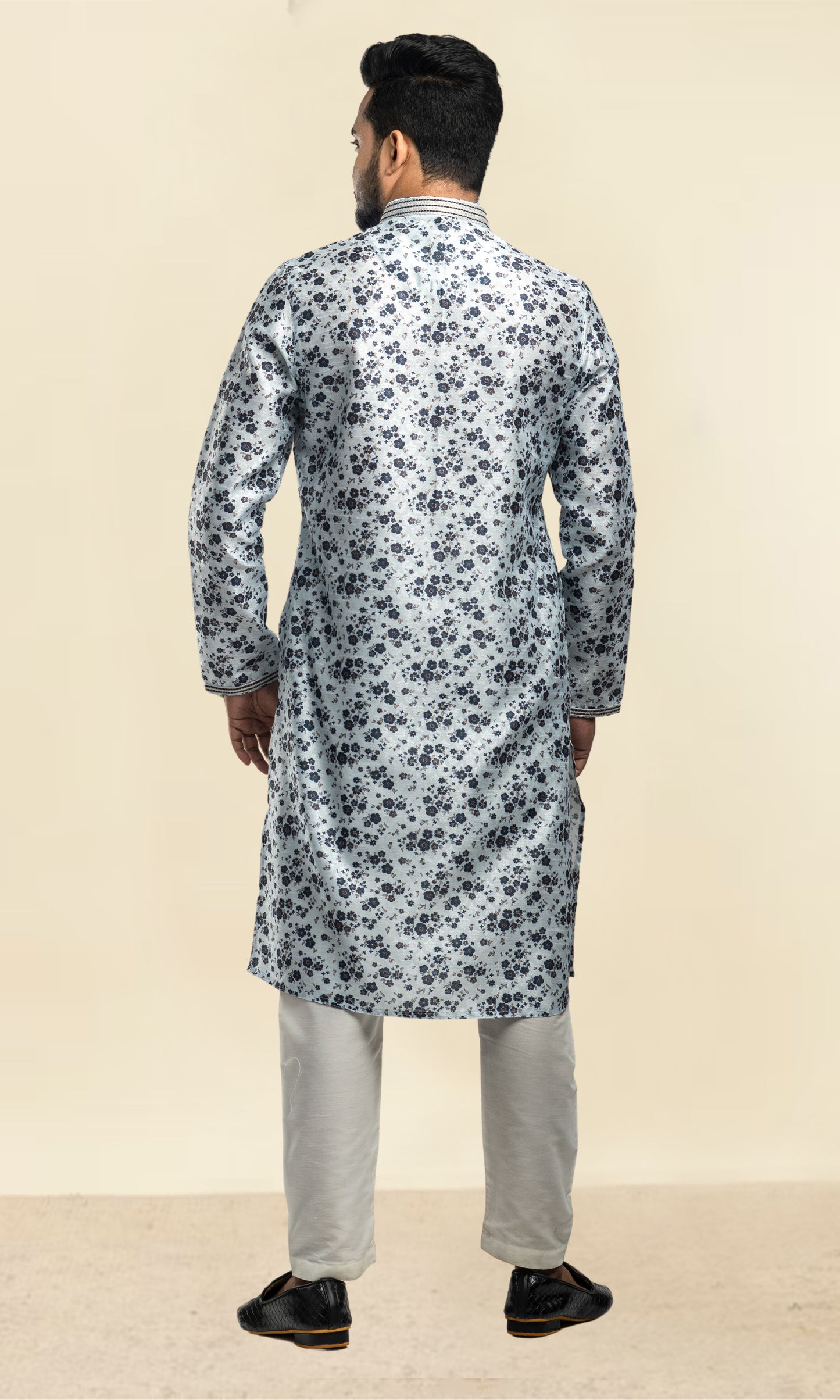 CONTRETE GREY FLORAL PRINT SELF WEAVED JAQUARD KURTA