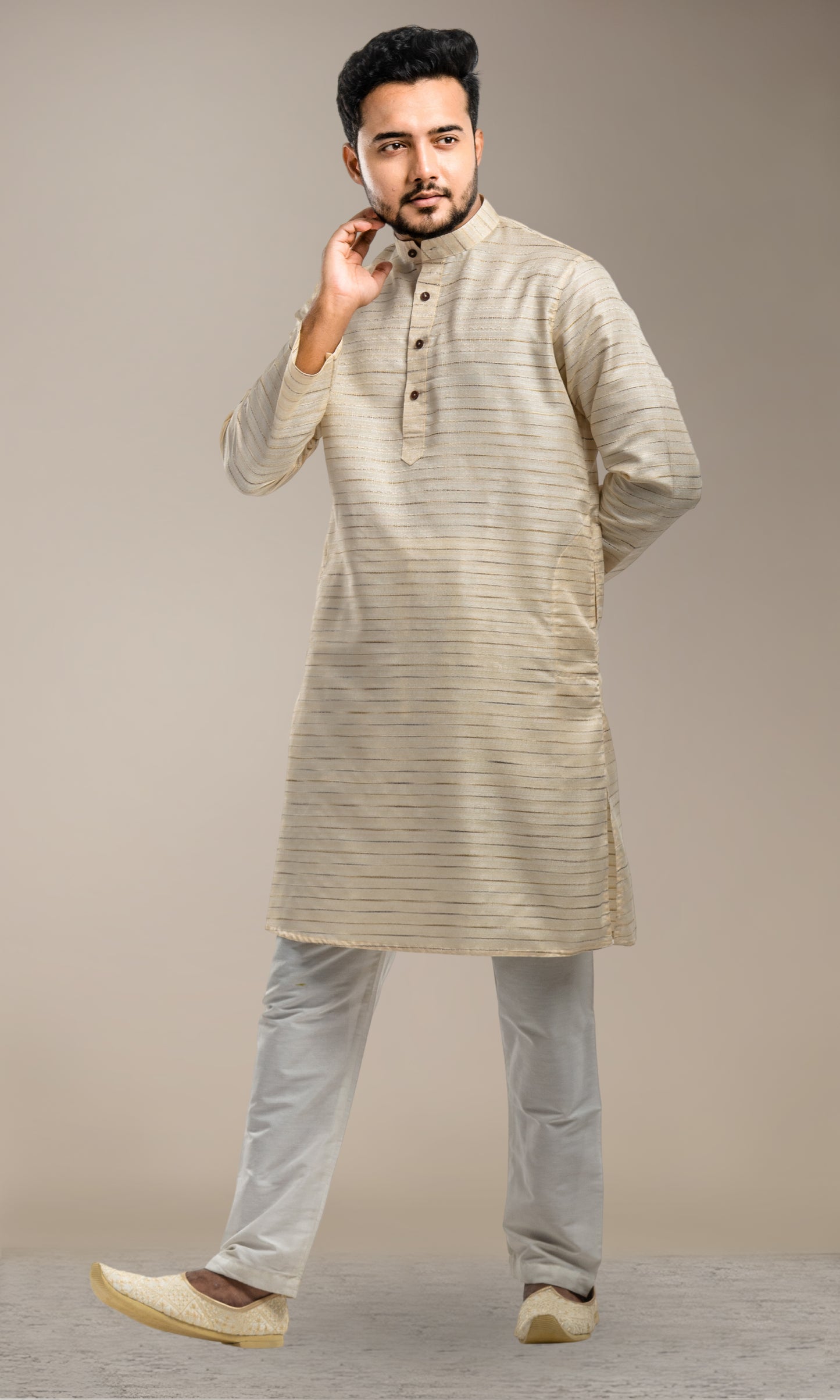 BISCUIT SHADE NETA JI STYLE KHADI INSPIRED KURTA