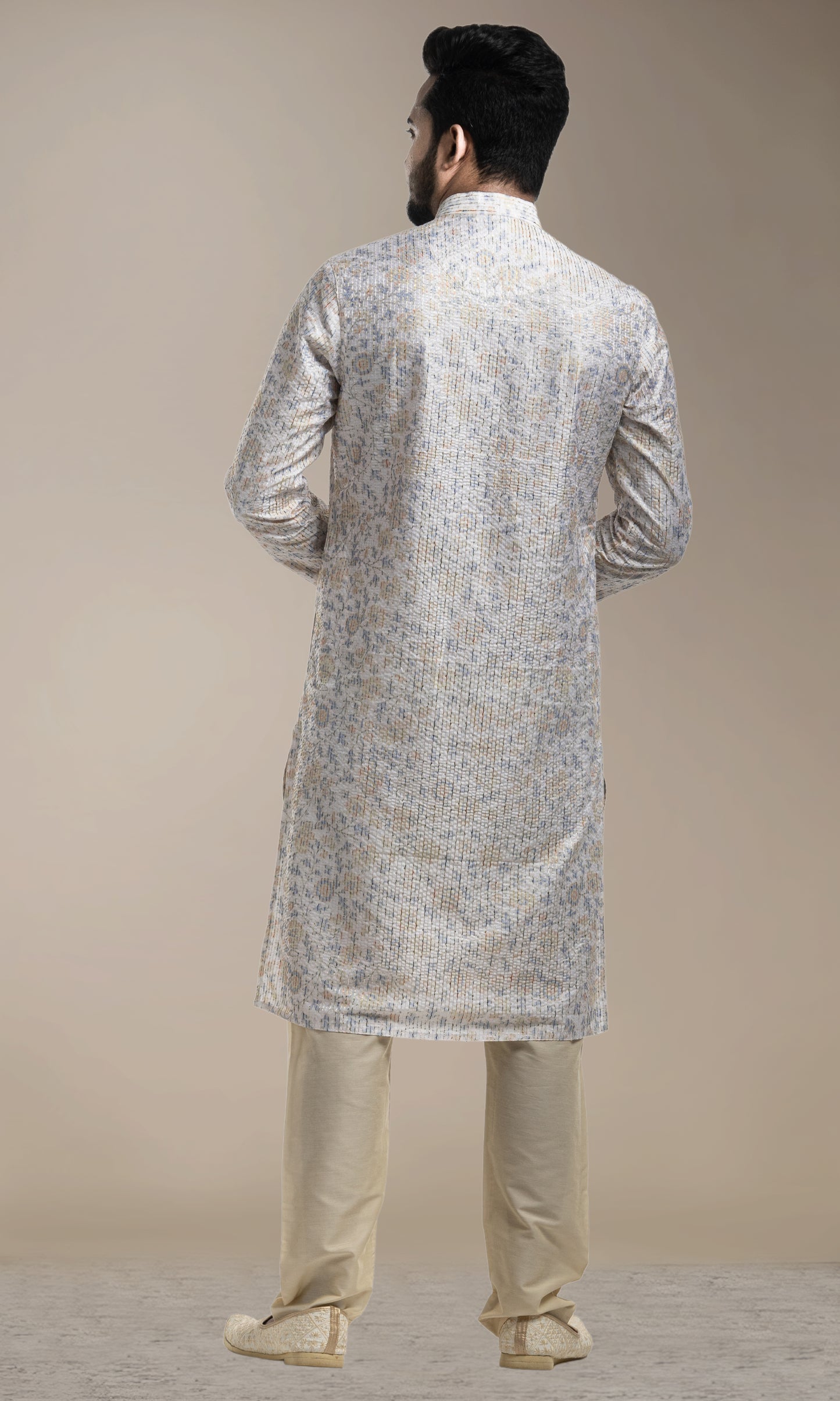 FADED BLUE WITH  MULTI COLOURED ETHNIC MOTIFS PRINT KURTA WITH SEQIUNED THREADWORK