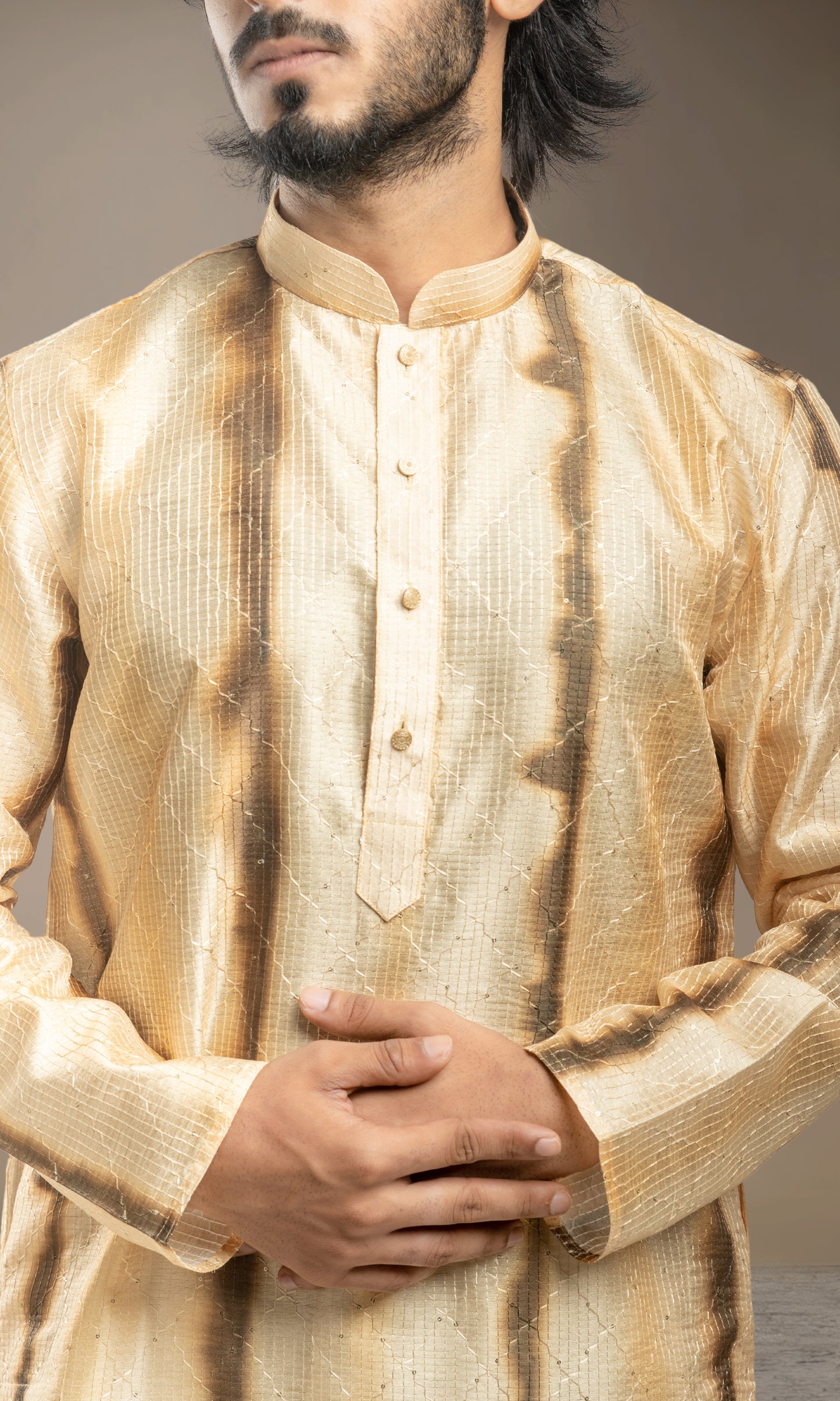 SHADED HALDI WITH CINNAMON YELLOW OMBRE INSPIRED PRINT KURTA WITH SEQIUNED THREADWORK