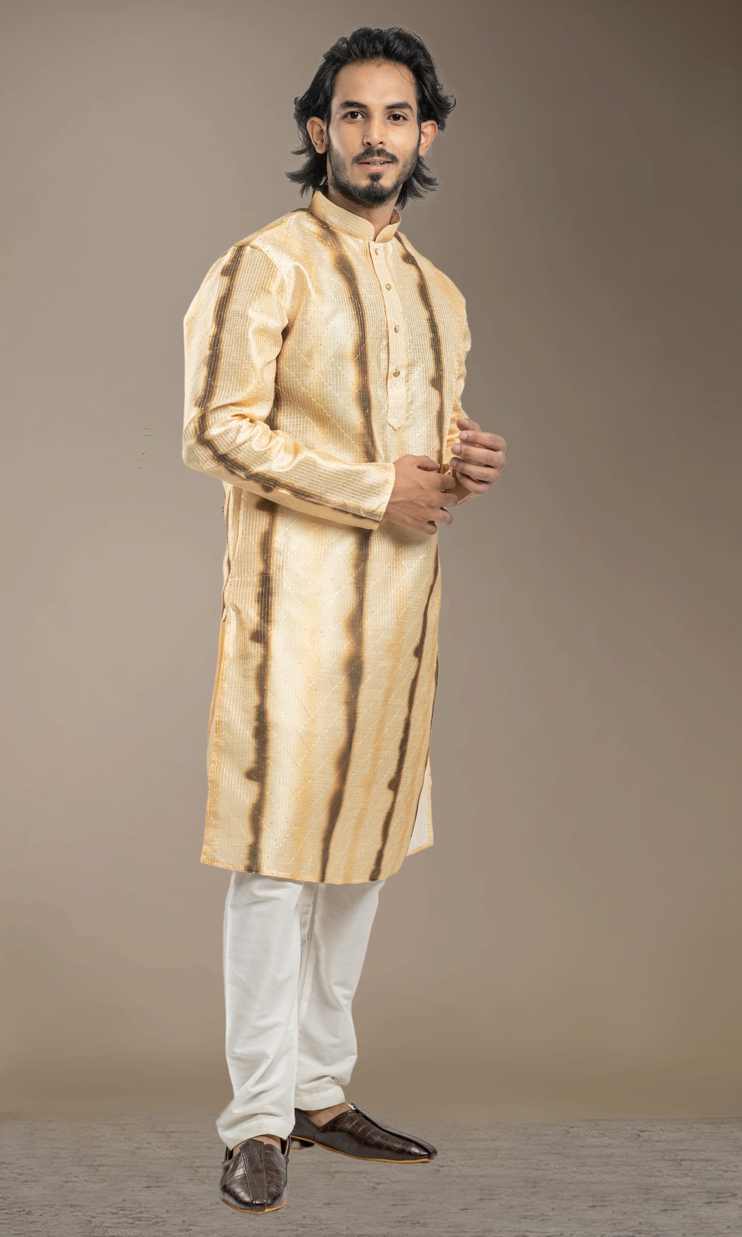 SHADED HALDI WITH CINNAMON YELLOW OMBRE INSPIRED PRINT KURTA WITH SEQIUNED THREADWORK