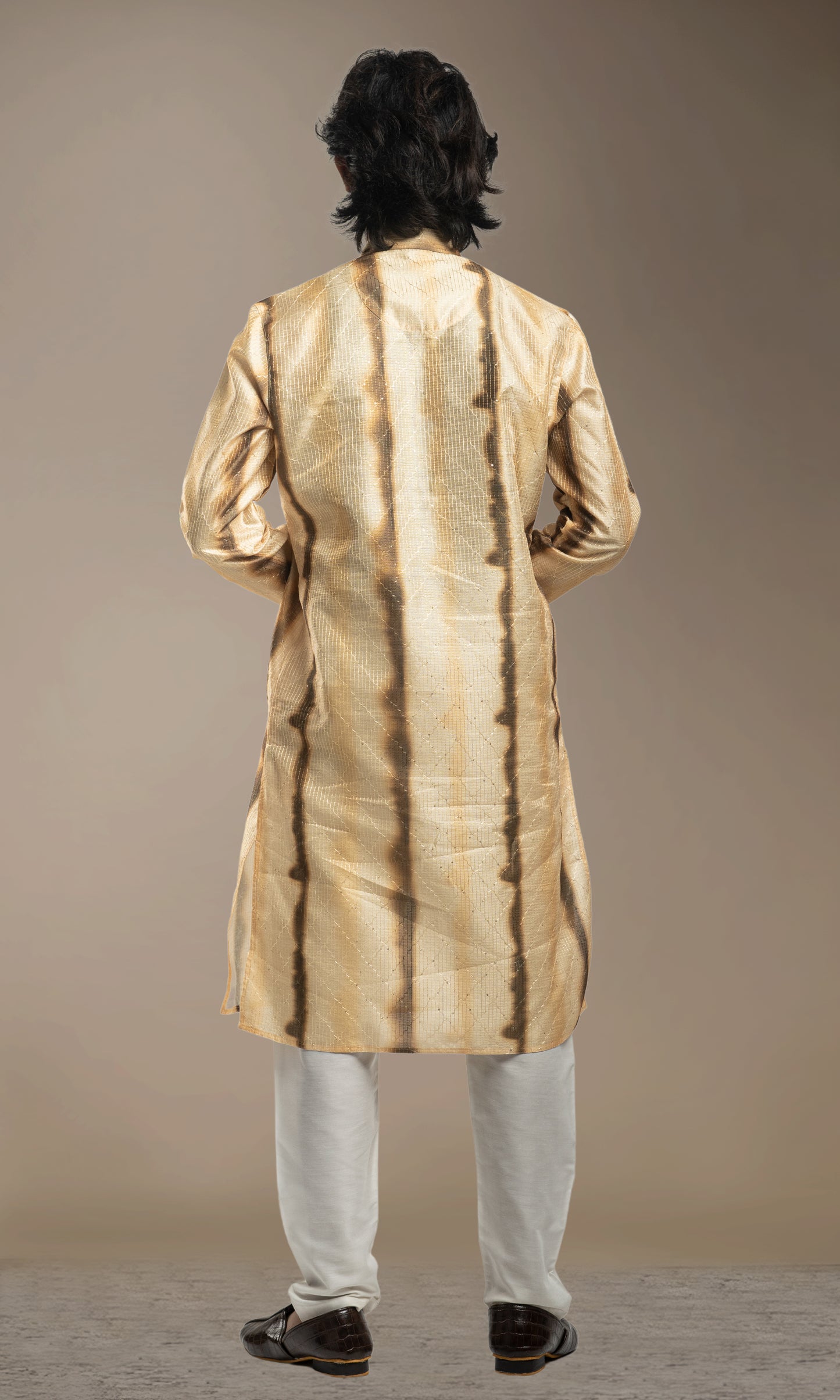 SHADED HALDI WITH CINNAMON YELLOW OMBRE INSPIRED PRINT KURTA WITH SEQIUNED THREADWORK