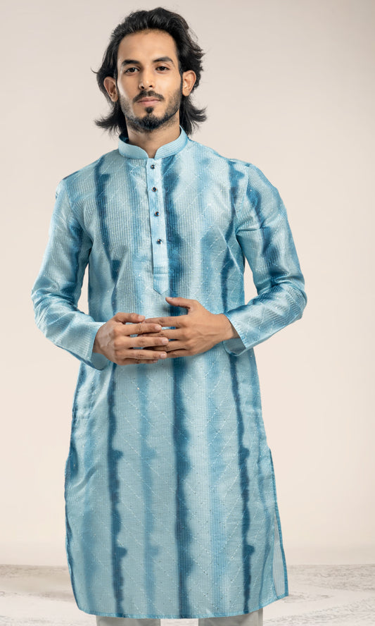 SHADED CRYSTAL WITH NAVY BLUE OMBRE INSPIRED PRINT KURTA WITH SEQIUNED THREADWORK