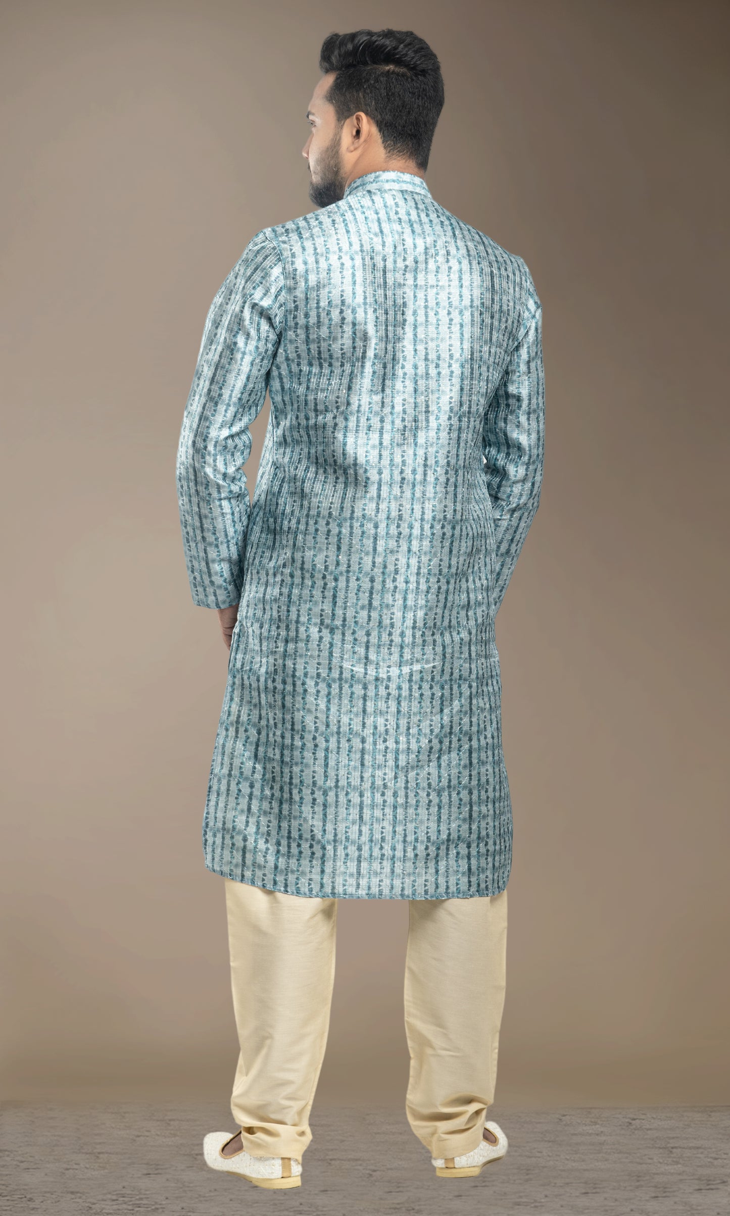 CLEARSPRING GREEN HARLEQUIN PRINT KURTA WITH SEQIUNED THREADWORK