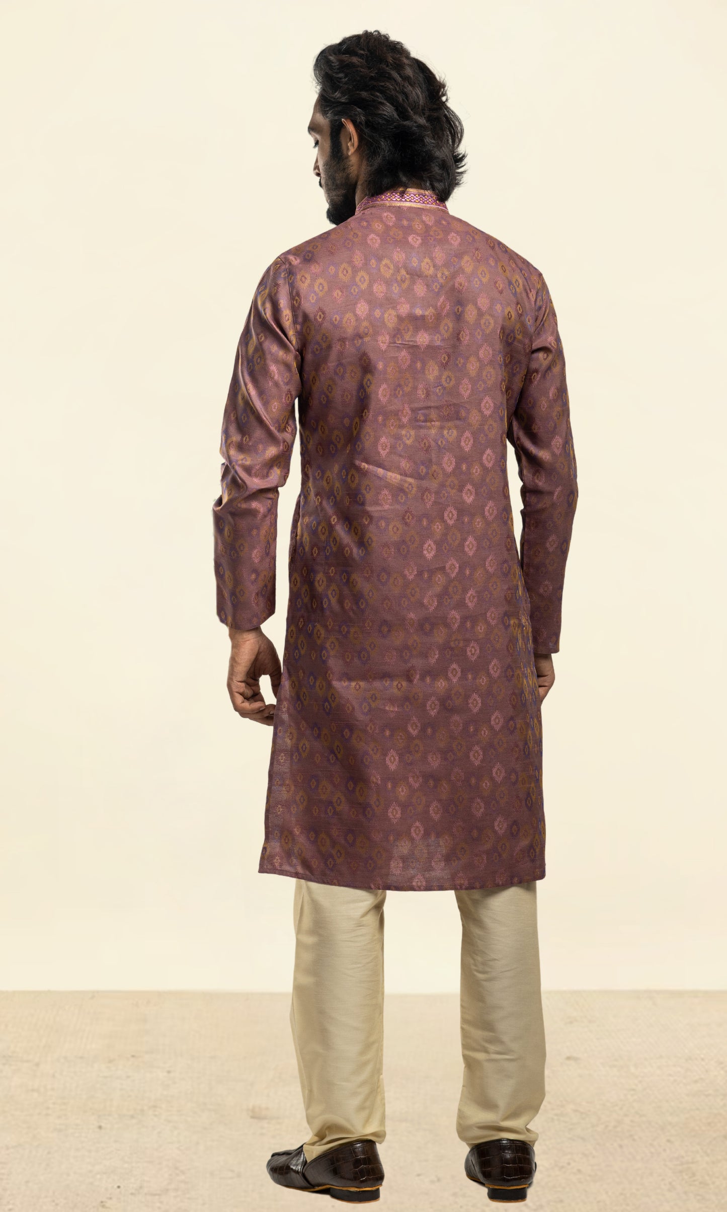 MULBERRY PURPLE WEAVED ETHNIC MOTIFS KURTA WITH THREAD WORK EMBRIODERY