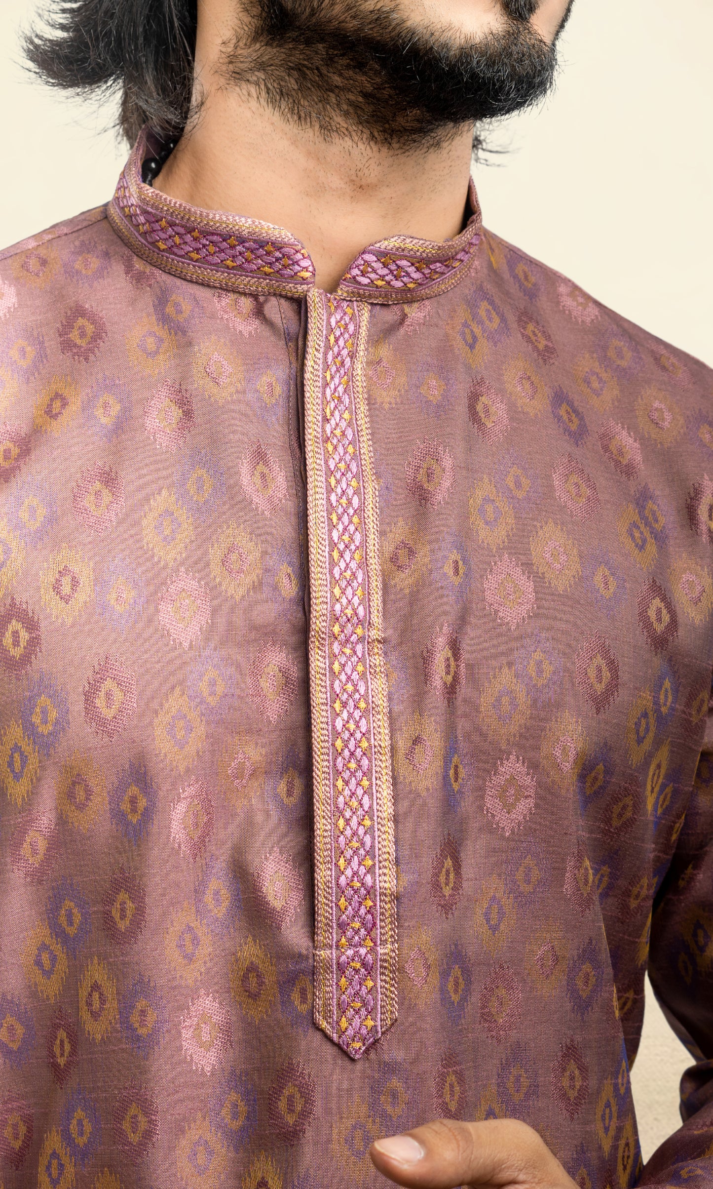 MULBERRY PURPLE WEAVED ETHNIC MOTIFS KURTA WITH THREAD WORK EMBRIODERY