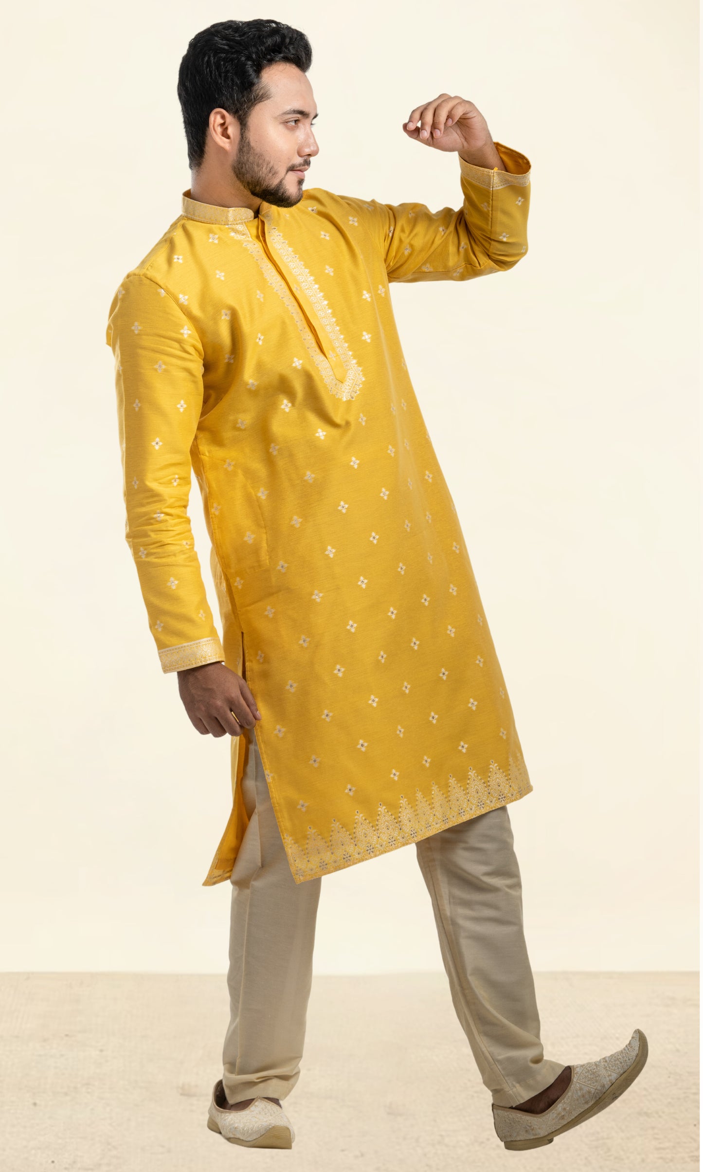 PINEAPPLE YELLOW GOLDEN ETHNIC MOTIFS WEAVED KURTA