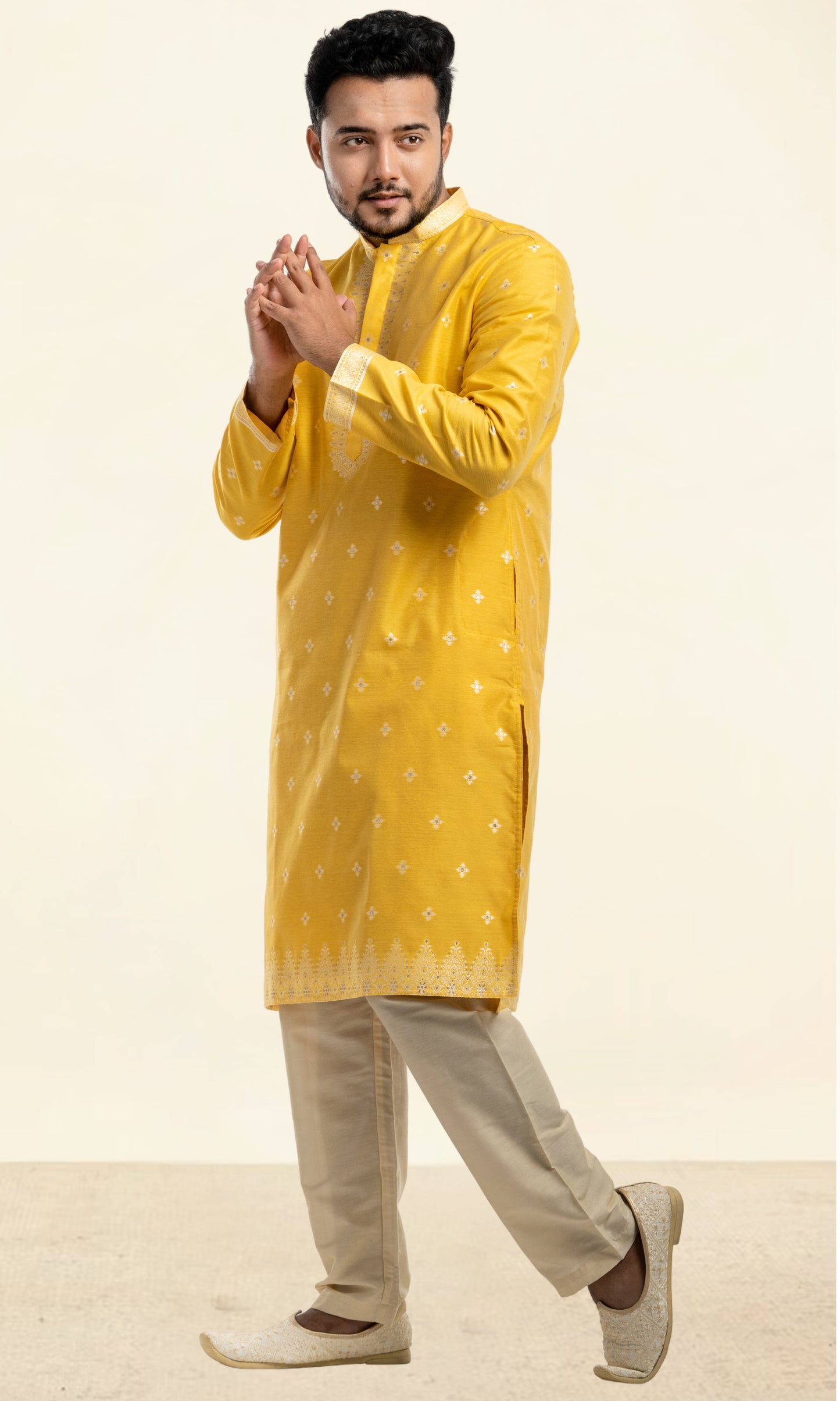 PINEAPPLE YELLOW GOLDEN ETHNIC MOTIFS WEAVED KURTA