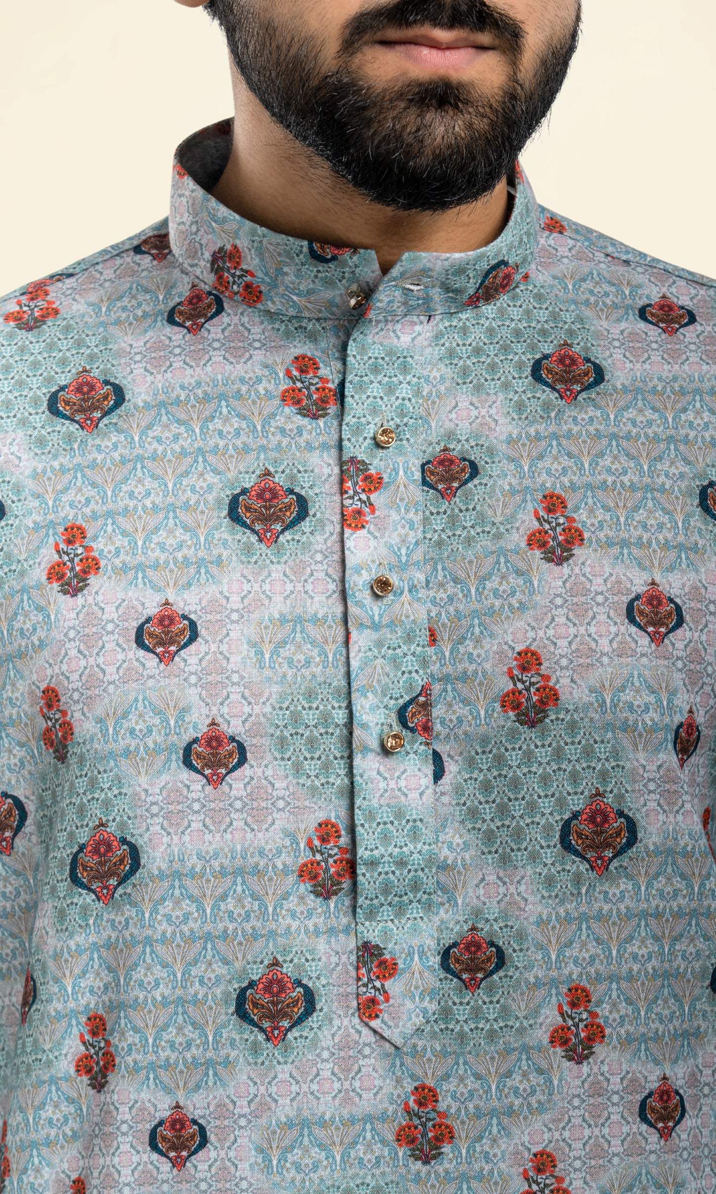 SEA GREEN KURTA WITH PRINTED FLORAL MOTIFS