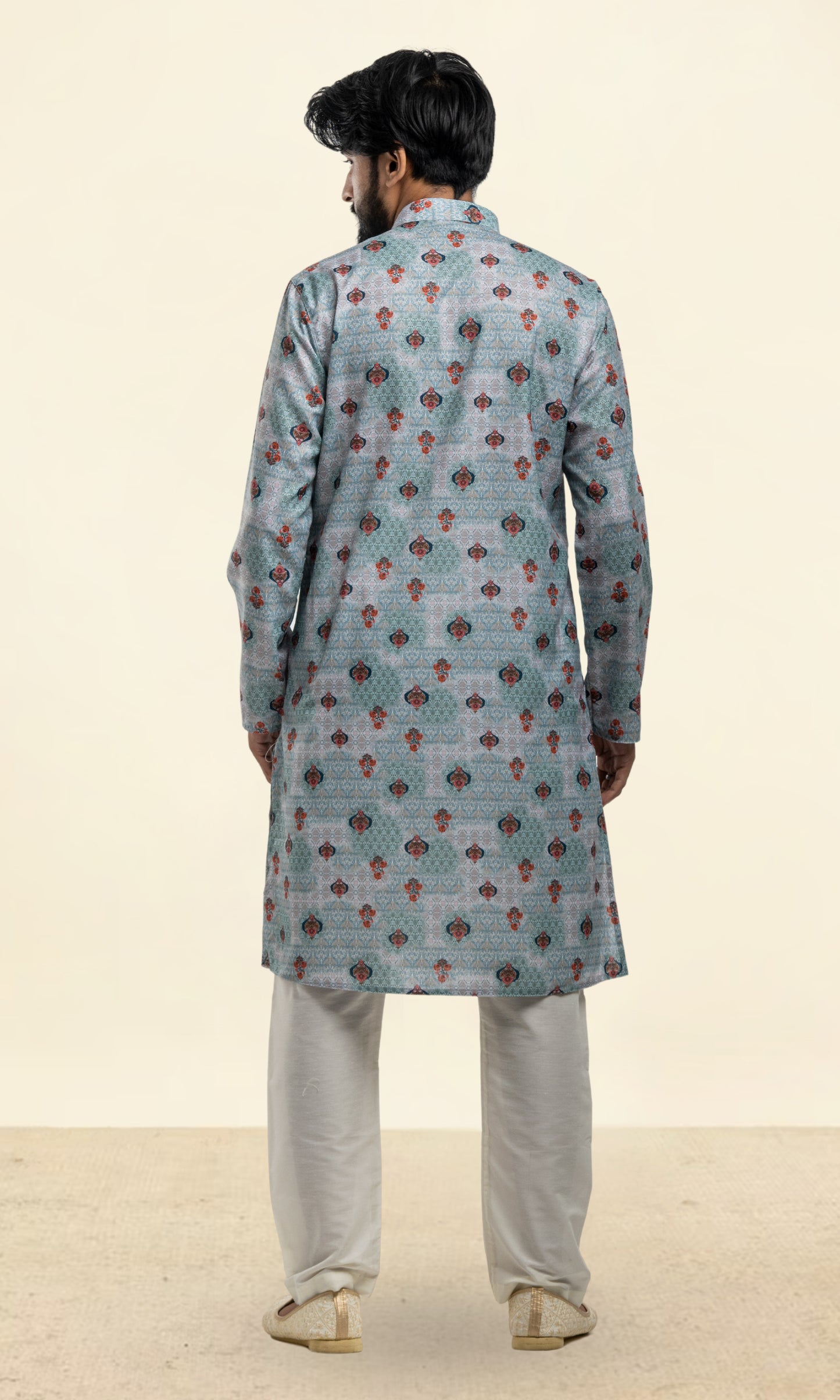 SEA GREEN KURTA WITH PRINTED FLORAL MOTIFS