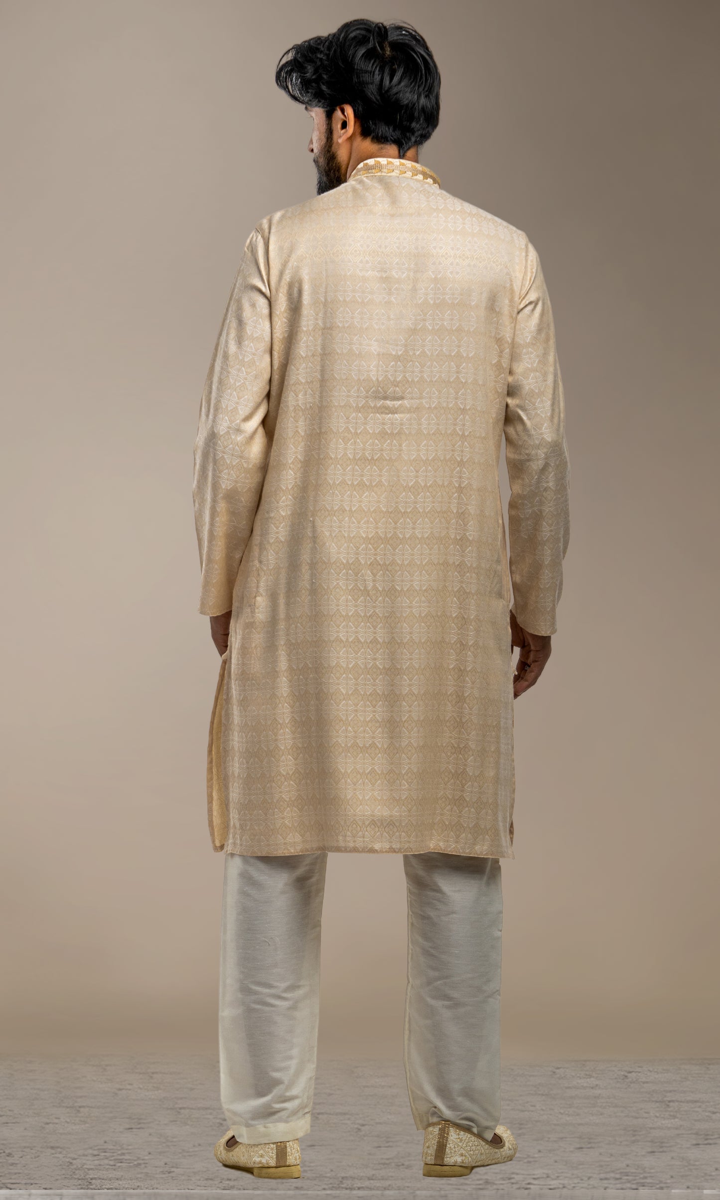 BISCUIT SELF WEAVED GEOMETRIC PATTERN  KURTA