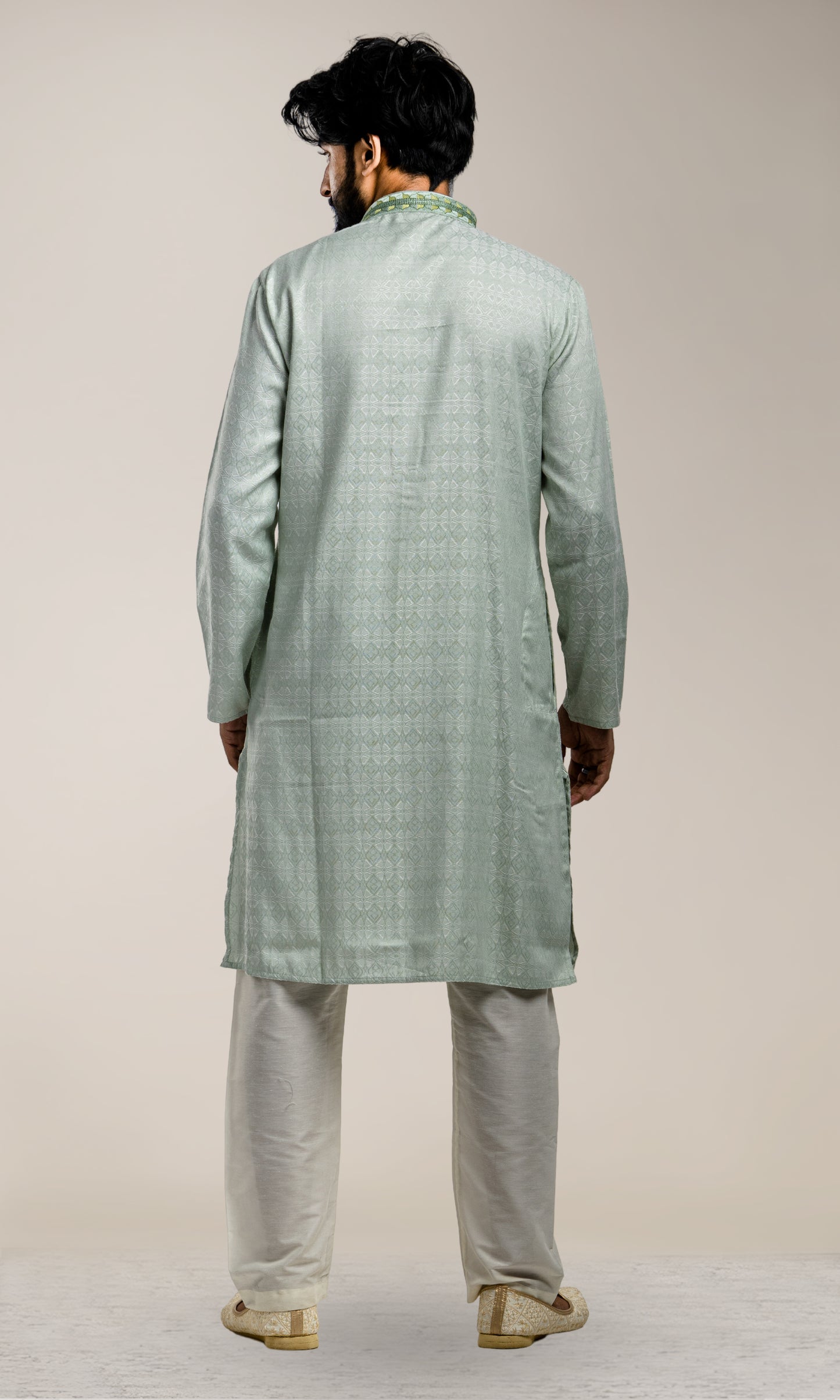 PISTA SELF WEAVED GEOMETRIC PATTERN  KURTA