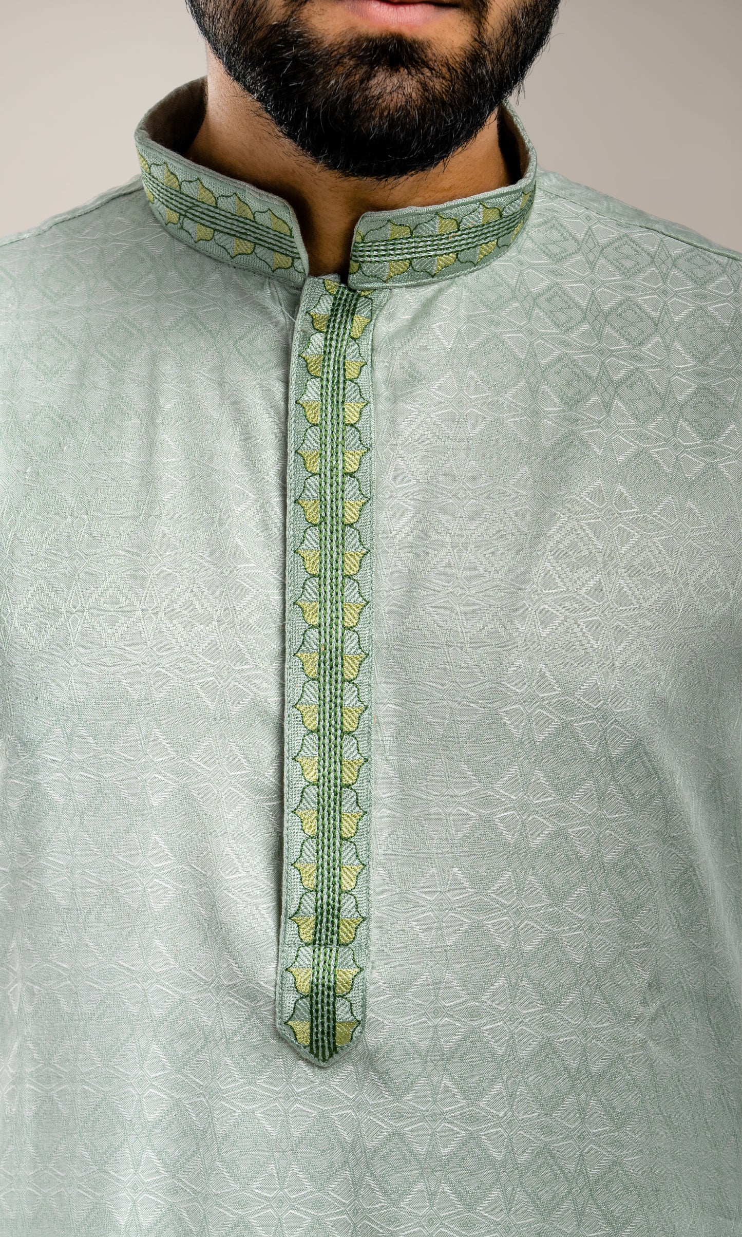 PISTA SELF WEAVED GEOMETRIC PATTERN  KURTA