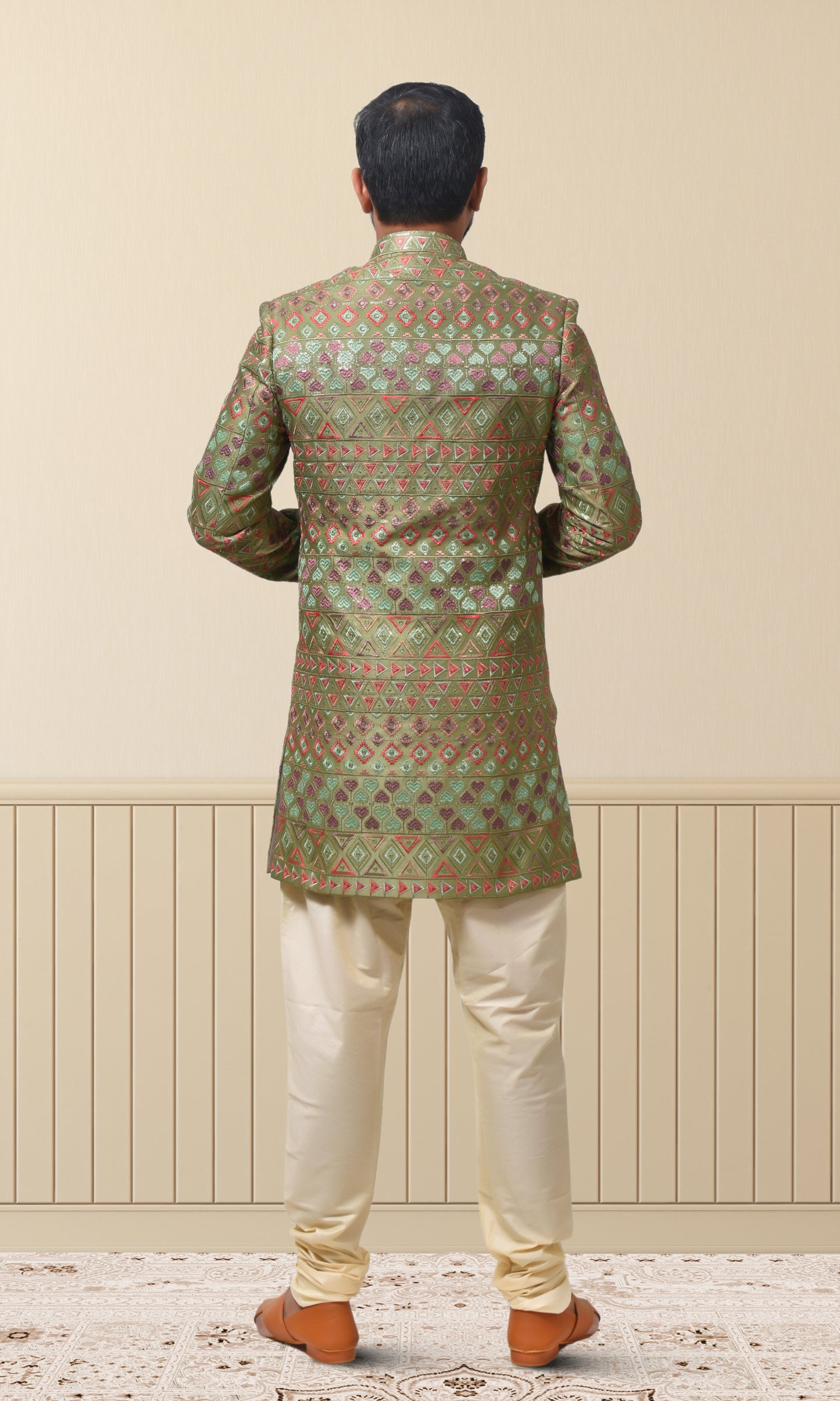 Emerald Multicoloured Majesty Indo-Western with Intricate Thread Symphony