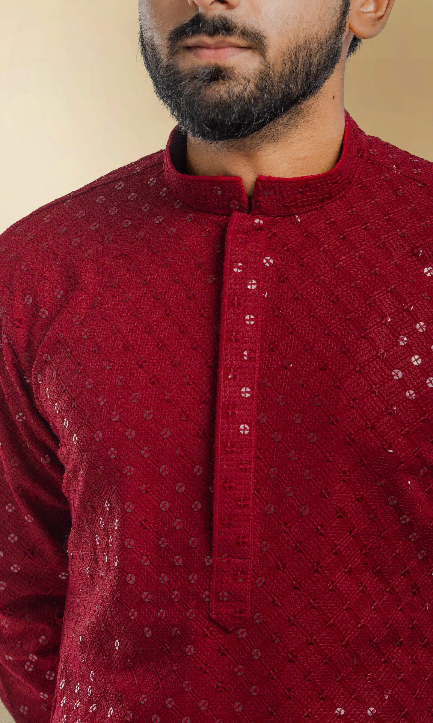 MAROON SEQUIN EMBELLISHED CHIKANKARI KURTA