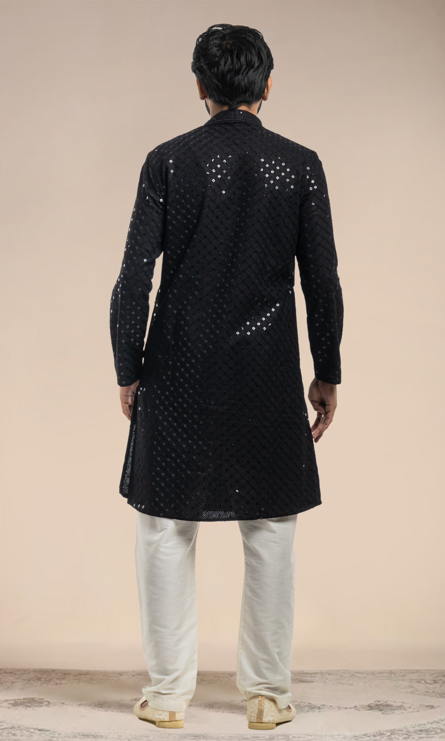 BLACK SEQUIN EMBELLISHED CHIKANKARI KURTA