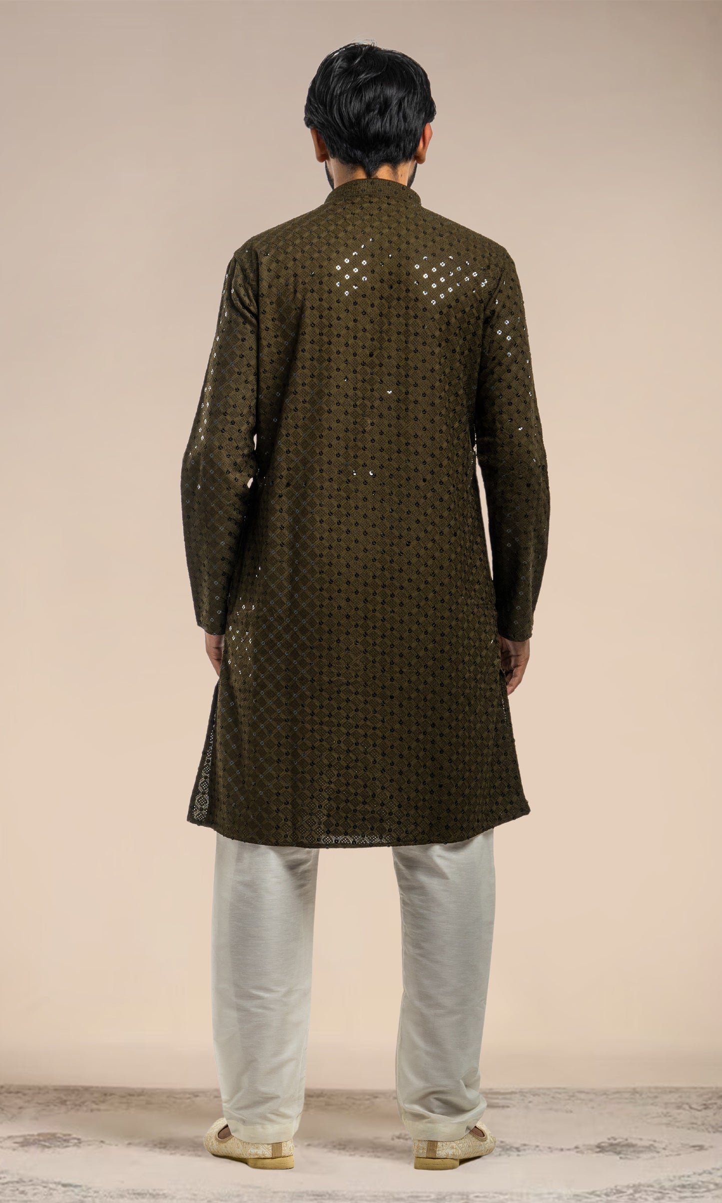 MEHENDI SEQUIN EMBELLISHED CHIKANKARI KURTA