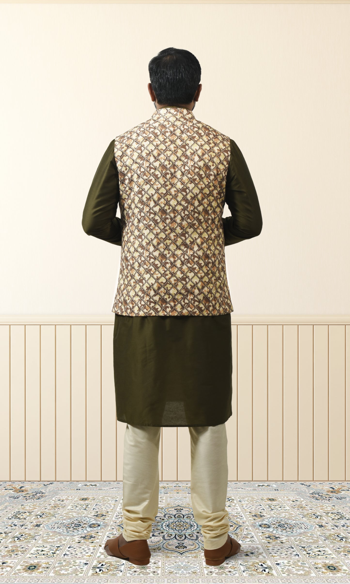 Earthy Camouflage Safari Jacket with Royal Grid Printed Jacket