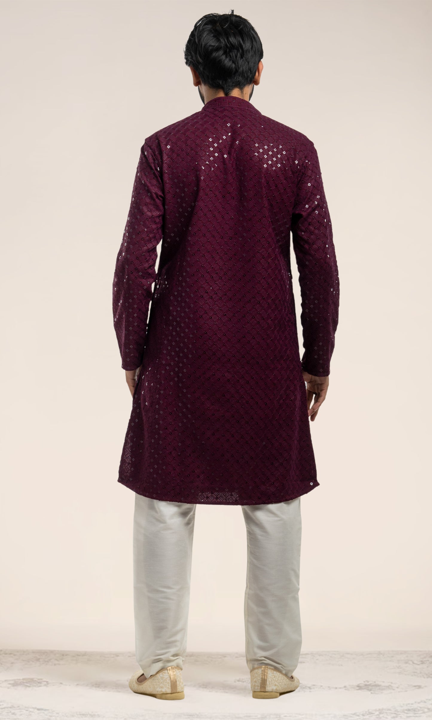 WINE SEQUIN EMBELLISHED CHIKANKARI KURTA