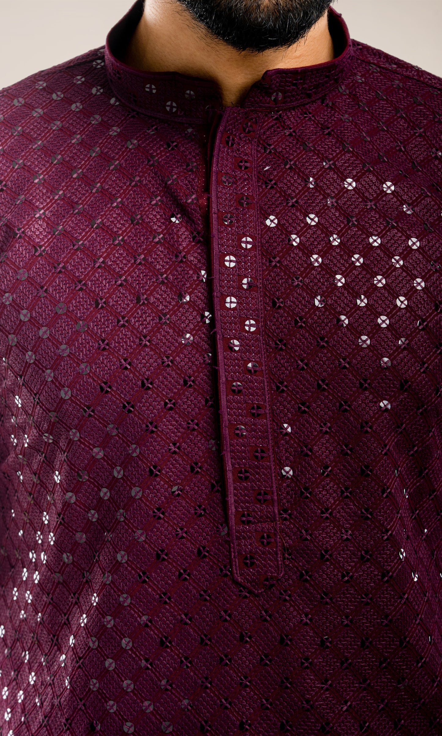 WINE SEQUIN EMBELLISHED CHIKANKARI KURTA