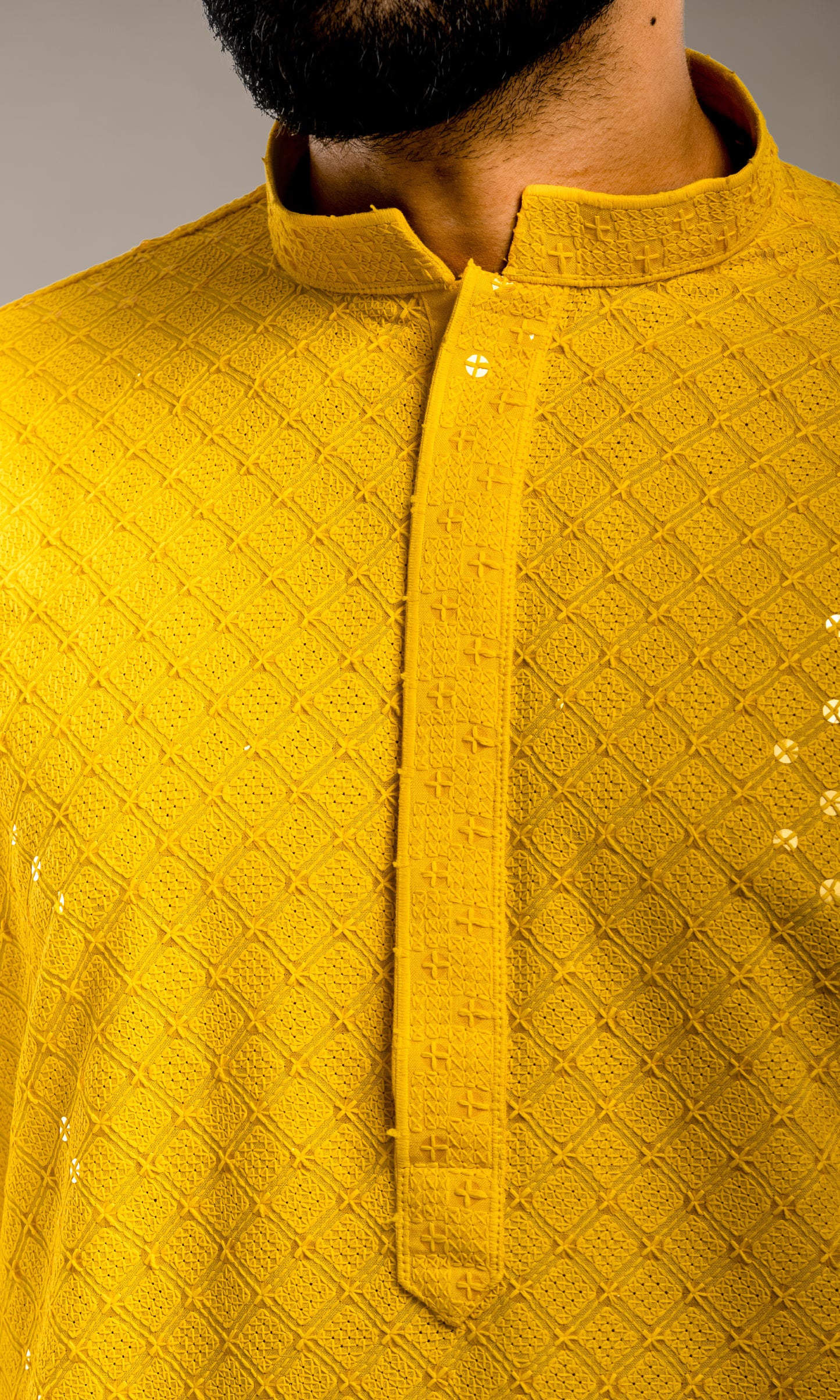 YELLOW SEQUIN EMBELLISHED CHIKANKARI KURTA