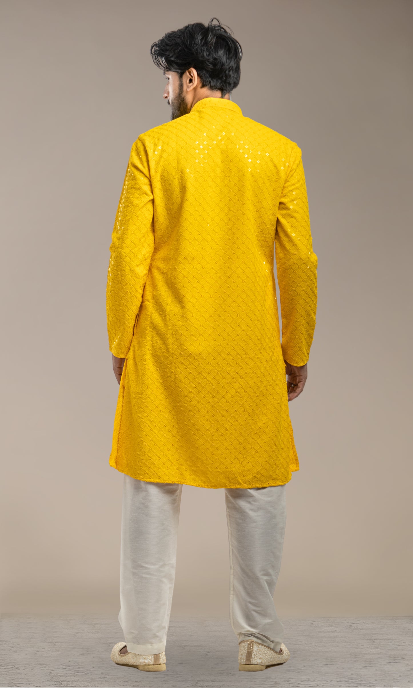 YELLOW SEQUIN EMBELLISHED CHIKANKARI KURTA