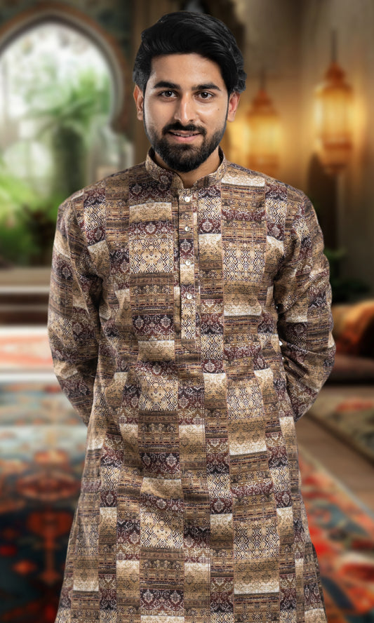 MUSTARD ABSTRACT PRINTED KURTA