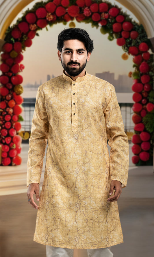 YELLOW JAAL TEXTURED KURTA