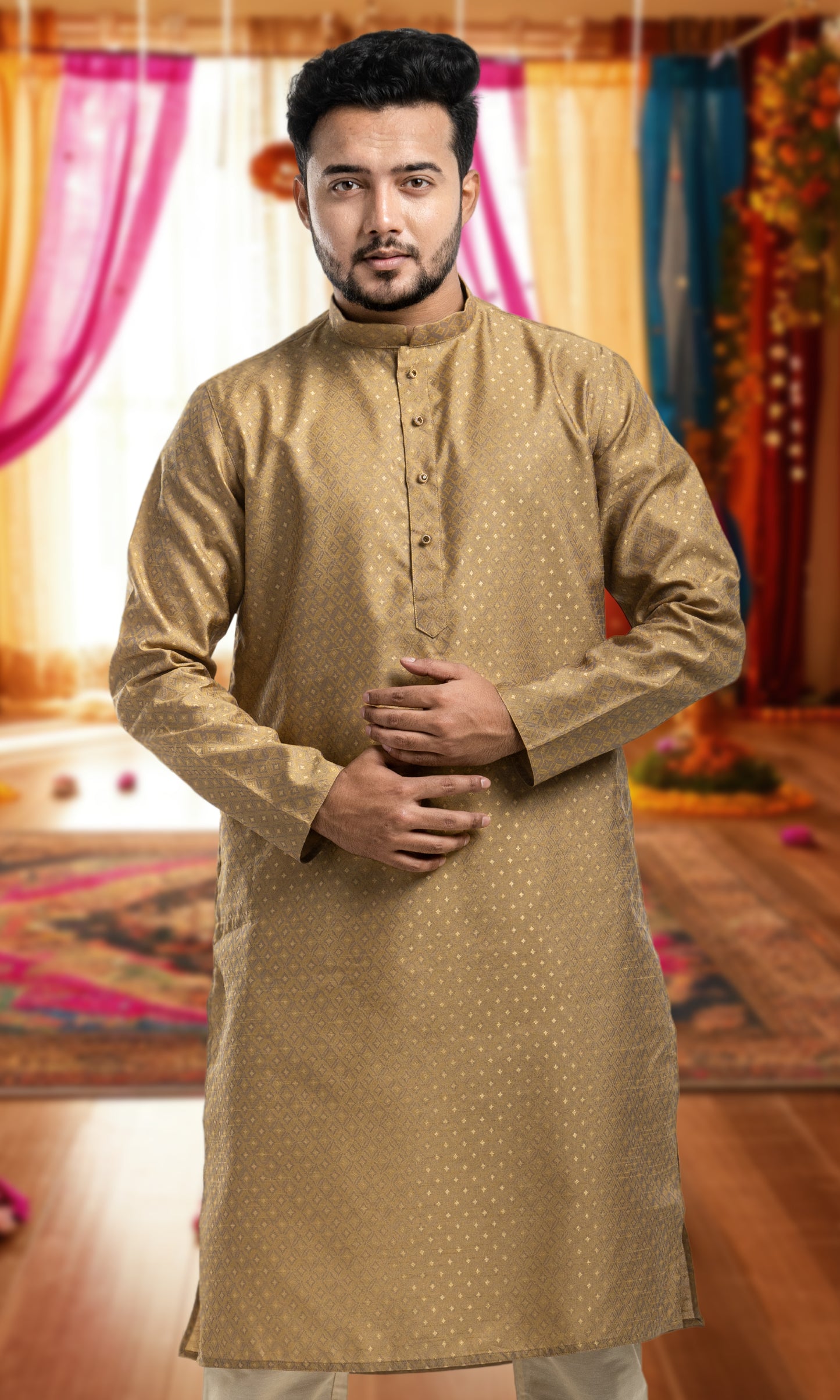 GOLD WEAVED GEOMETRIC PATTERN  KURTA