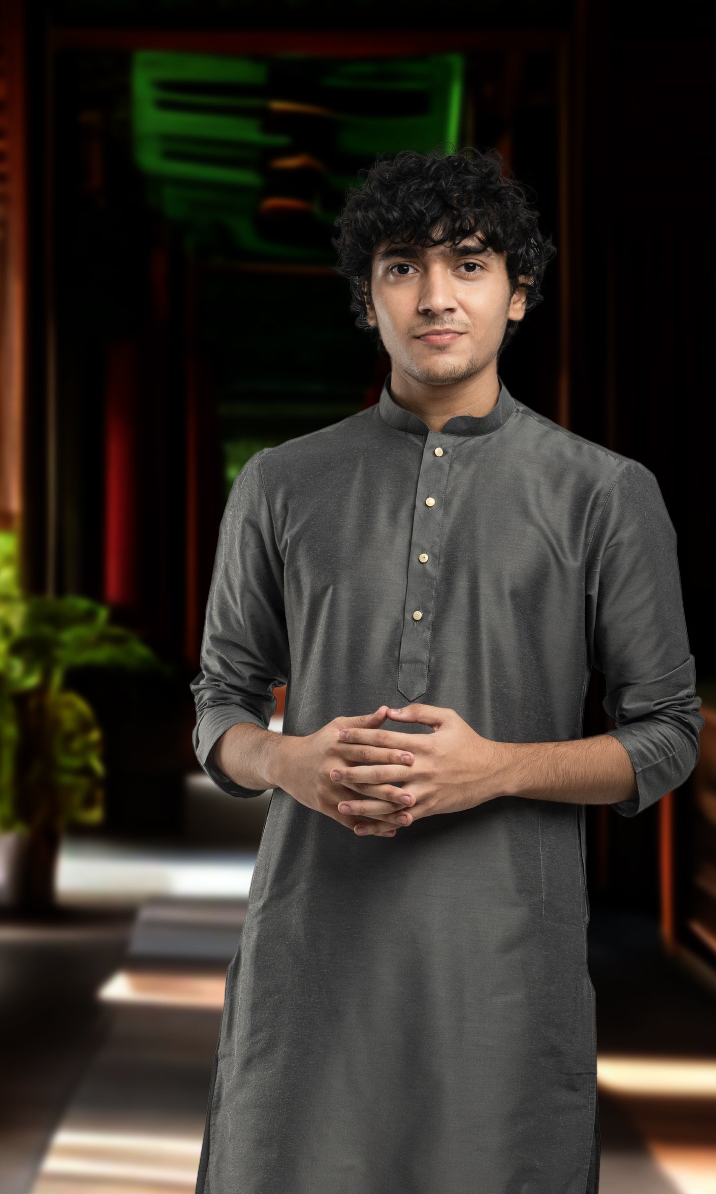 CHARCOAL GREY SOLID KURTA