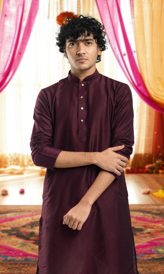 Maroon Solid Kurta