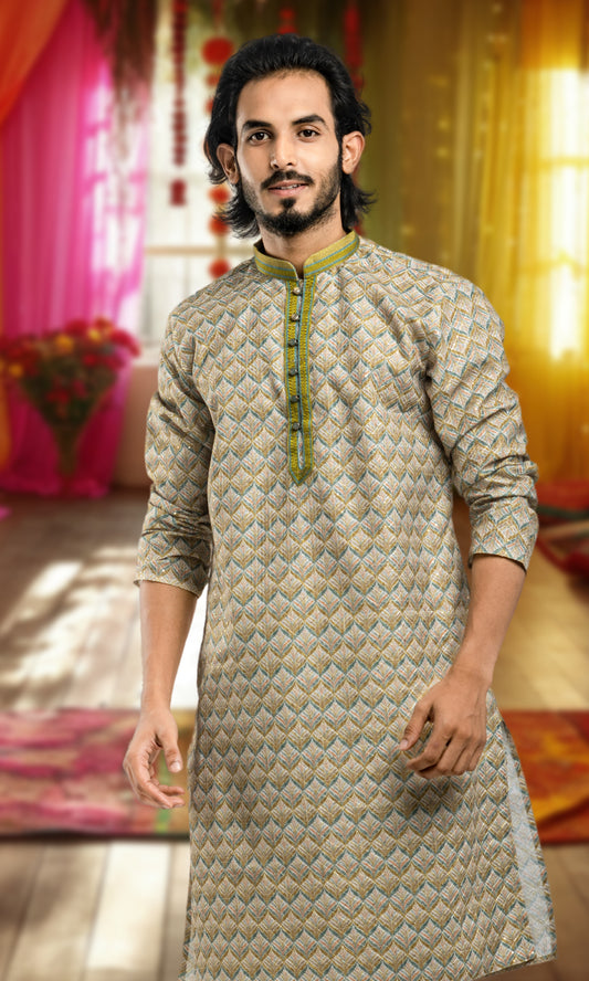 SHADES OF GREEN BOTANICAL PRINT SEQUINED THREADWORK KURTA