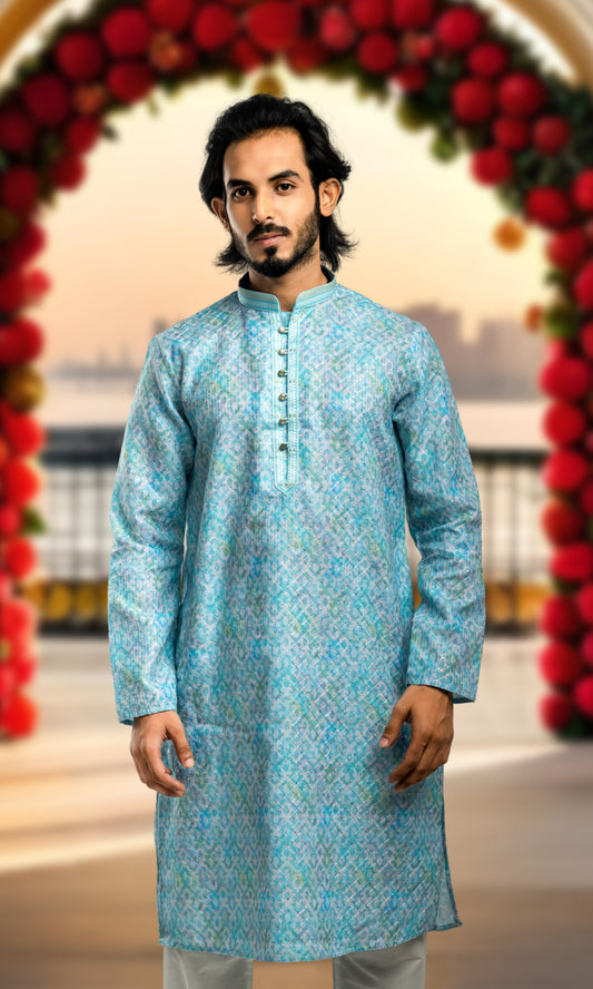 MINT BLUE SEQUINED JAAL THREADWORK KURTA