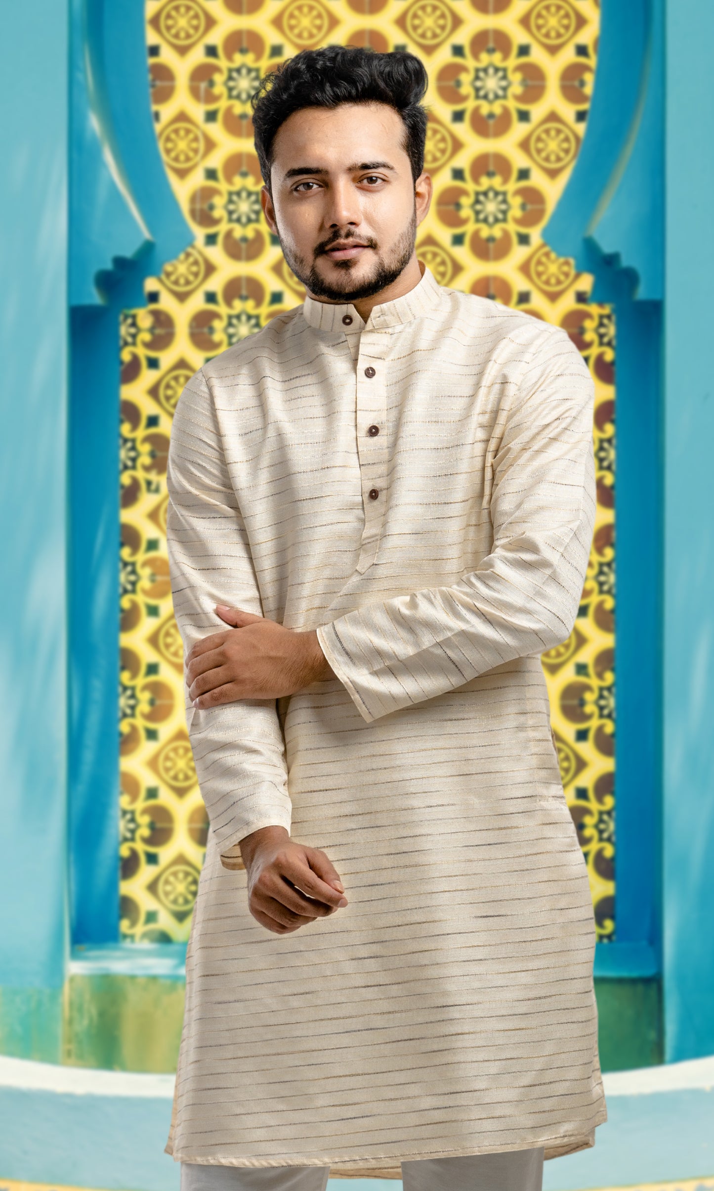 BISCUIT SHADE NETA JI STYLE KHADI INSPIRED KURTA